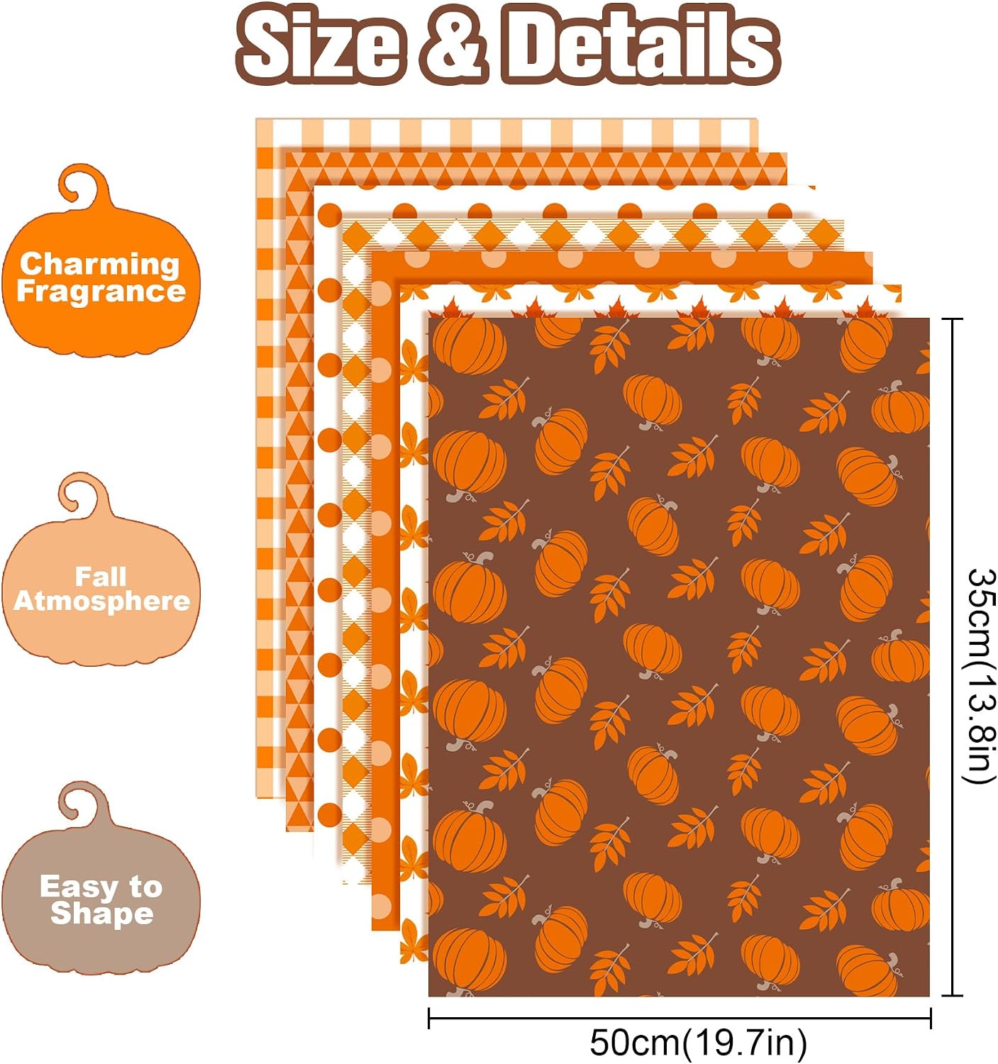Larcenciel 70 Sheets Fall Tissue Paper - Orange Gift Tissue Paper Bulk for Wrapping - Pumpkin Leaves Patterns, Gift Wrap for Autumn Harvest Thanksgiving Halloween Party DIY, 19.7x13.8