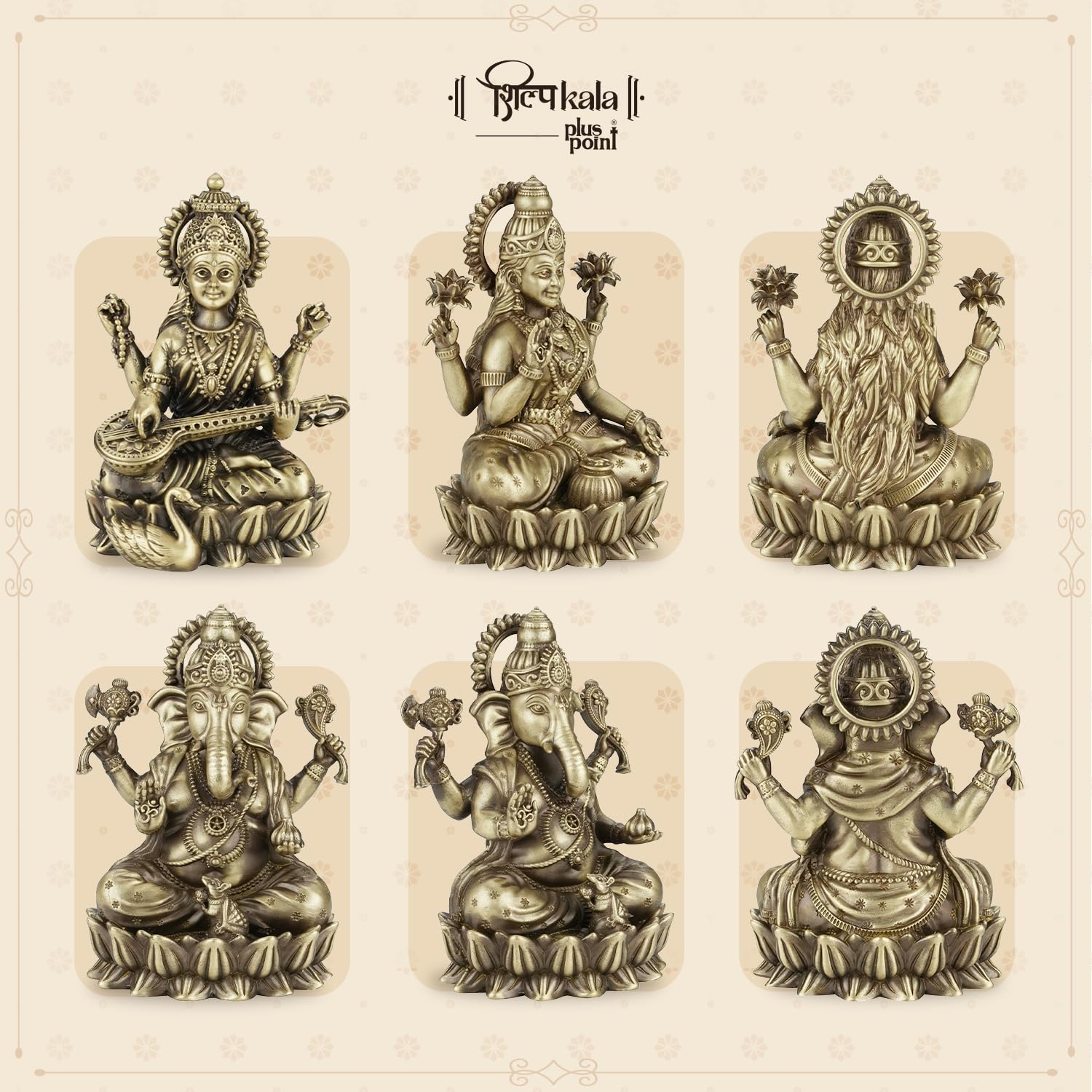 Laxmi Ganesh Brass Idol - Home & Worship Decor -3