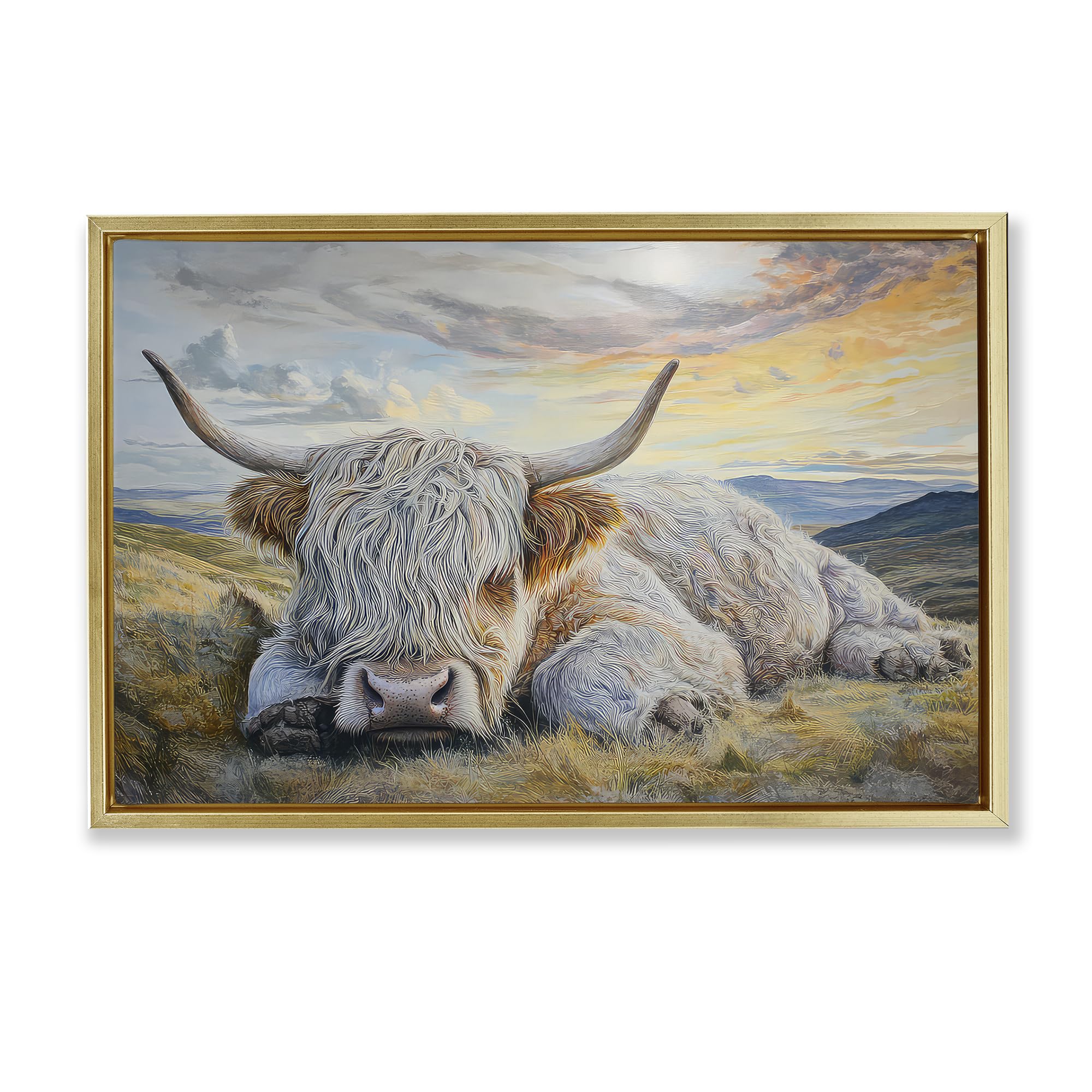 Stupell Industries Sleeping Highland Cow Sunset Sleeping Highland Cow Pastoral, 20 X 30 Inch Canvas In Floater Frame