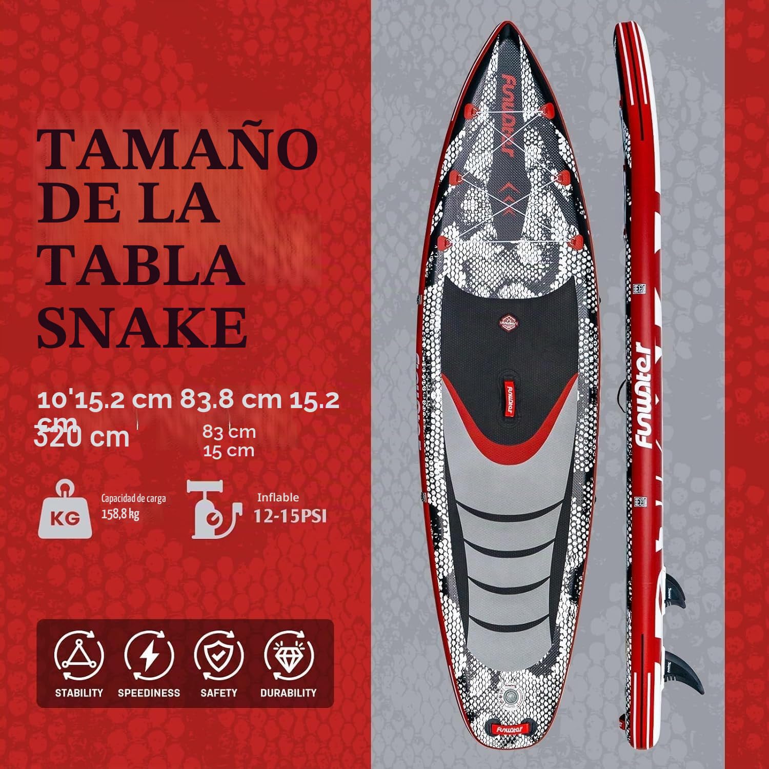 FunWater Tabla Hinchable de Stand Up Paddle Board Sup Paddle Board con Remo Ajustable, Bomba de Mano, Antideslizante Eva Deck, Correa de Seguridad, para Adultos
