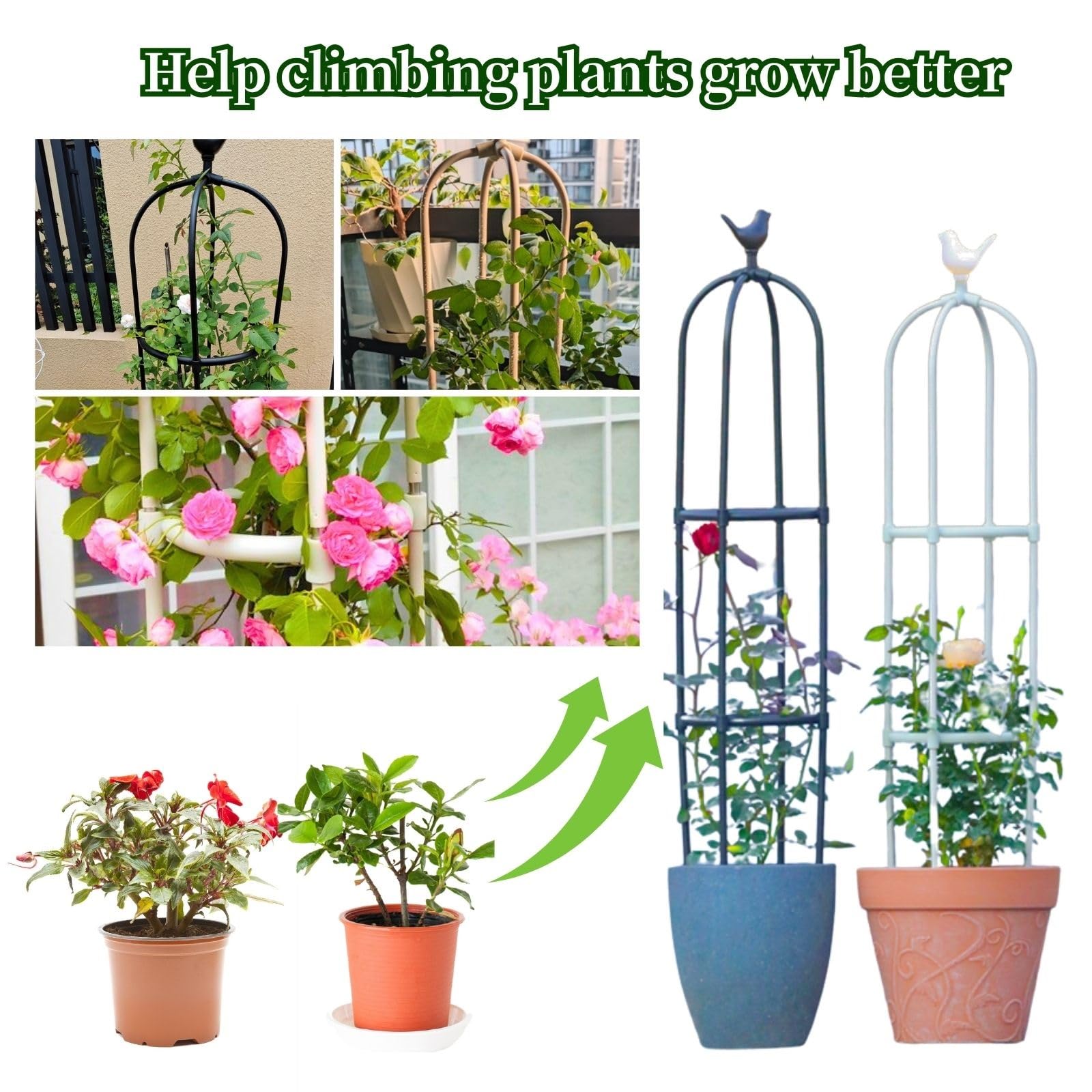 Genérico Enrejado de Pepino Soporte de Enrejado de Plantas para Verduras, 125 175 205cm Soporte de Plantas Jardinería de Jaula para Flores en Maceta, Vides Trepadoras(White,40 x 165cm/15.7 x 65in)