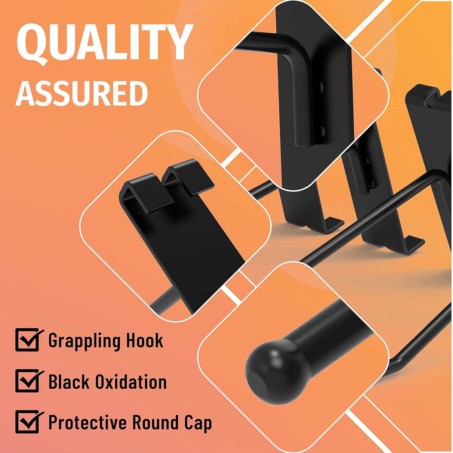 HUHOLE Gridwall Hooks 6 Inch 32PC + 8Inch 32PC, Display Hooks for Grid Wall, Hooks for Grid Wall Panel, Black