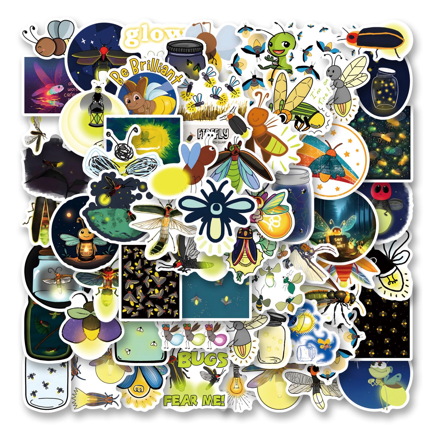 61pcs Firefly Stickers Pack, Cartoon Cute Vinyl Waterproof Decals for Water Bottle,Laptop,Phone,Skateboard,Scrapbooking,Bumper for Party Supply