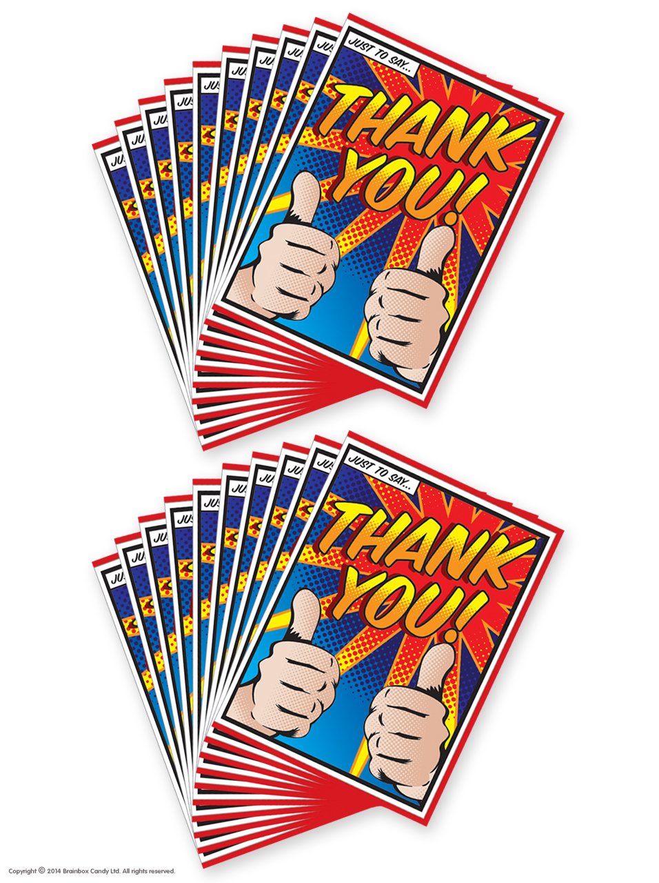 Brainbox Candy - Thank You Cards - 20 Card Bundle Pack - Multipack of Cards to Say Thanks - Same Design - For Him Her Women Men - Supply Bulk Buy