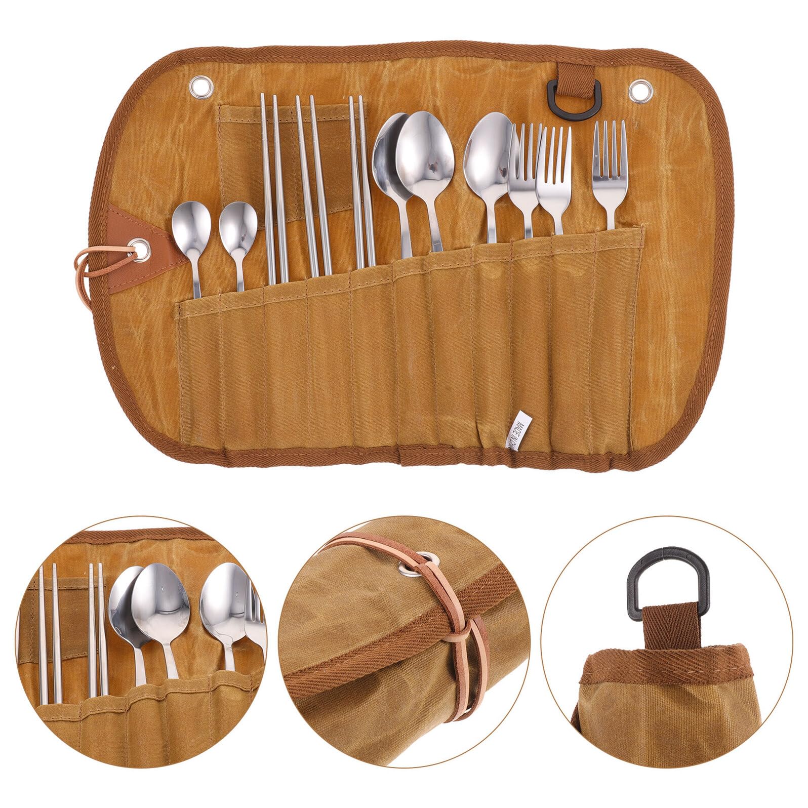 SUPVOX Ensemble de Vaisselle de Voyage Pliable, Pochette de Rangement Compacte en Toile, Couverts de Camping Légers, Set de Pique-niques pour Randonnée et Barbecue en Plein Air