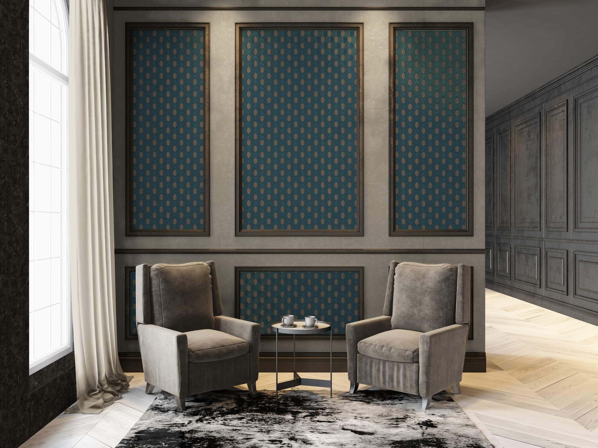 Architects Paper Carta da parati in tessuto non tessuto Absolutely Chic geometrica, 10,05 m x 0,53 m, blu, grigio, beige, Made in Germany 369734 36973-4