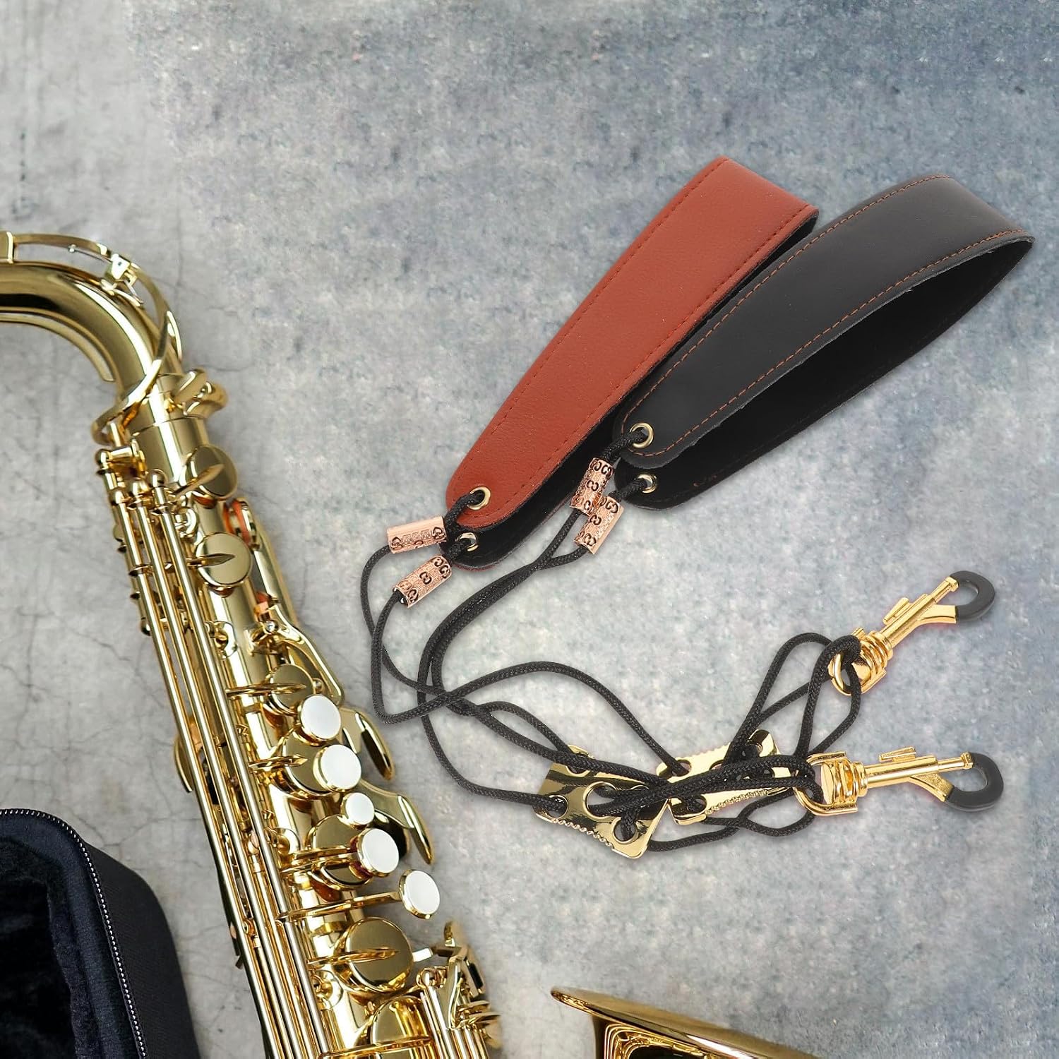 Hemoton Adjustable Saxophone Neck Straps Wear-resistant Pu and Metal Material 2pcs with Comfortable Padded Design for Alto and Tenor Saxophones for Musical Instrument Performance