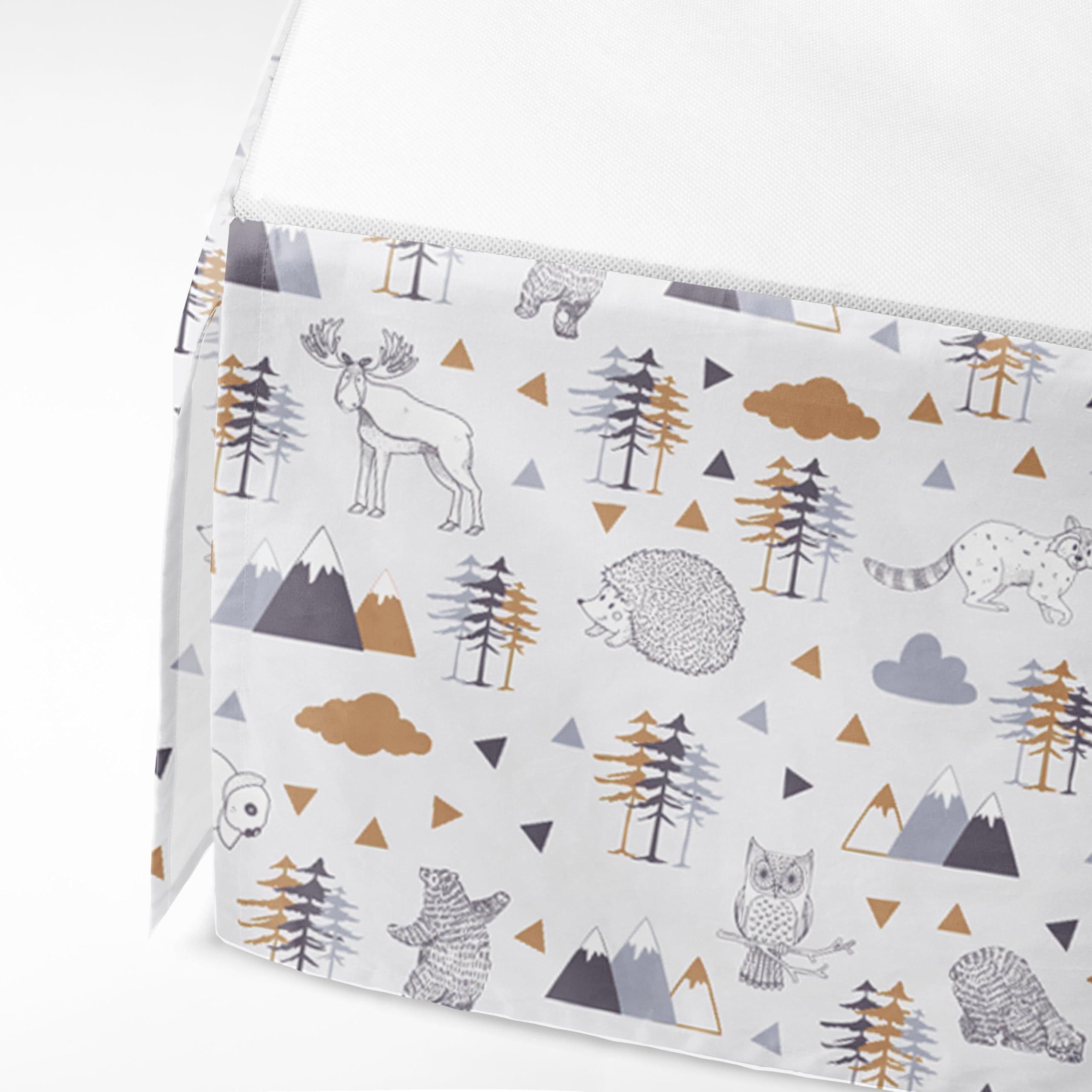 Bacati Woodlands Grey/Beige Neutral Cotton Crib/Toddler Neutral Cotton Crib Skirt Dust Ruffle, Beige/Grey