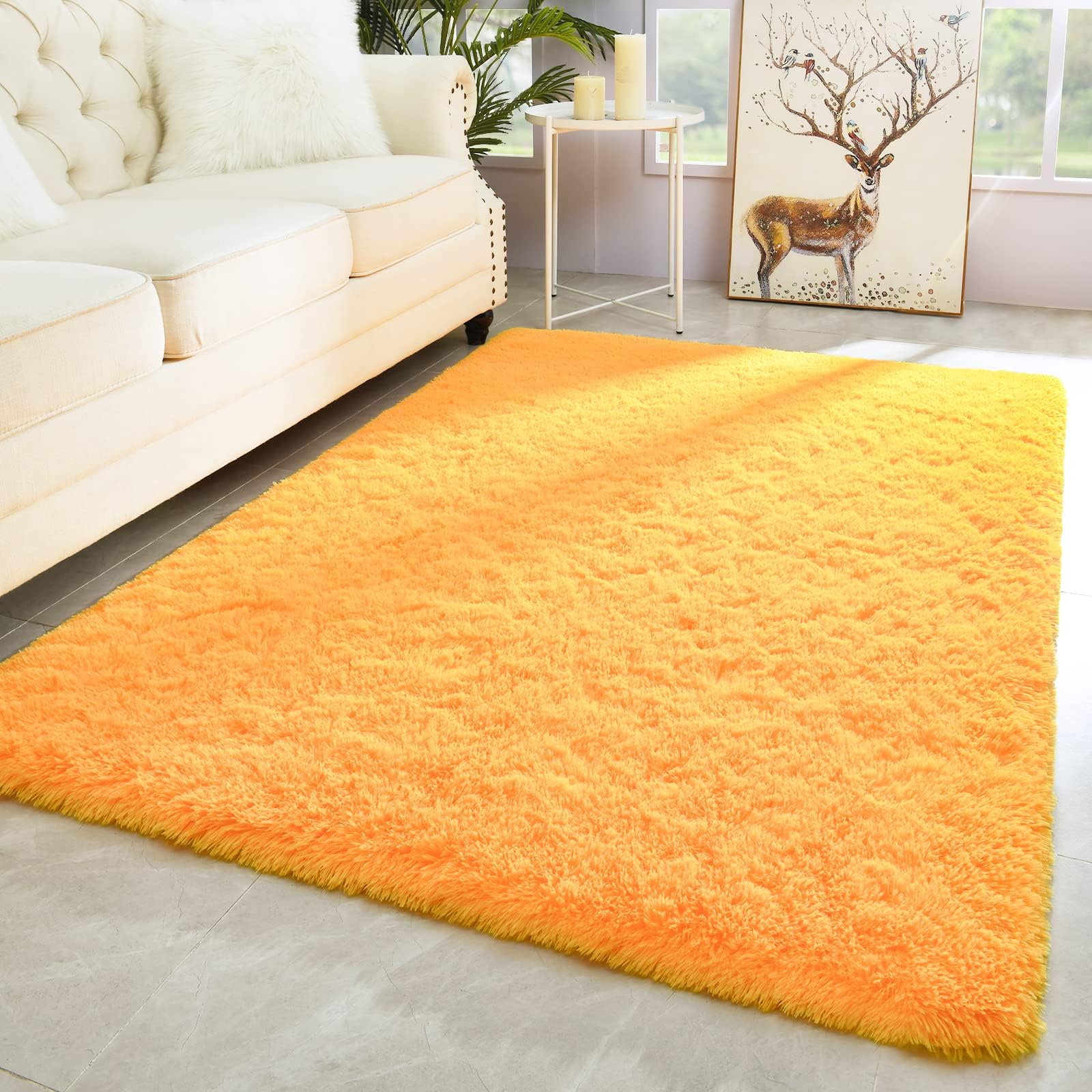 Merelax Soft Modern Indoor Large Shaggy Rug for Livingroom Bedroom Dorm Kids Room Home Decorative, Non-Slip Plush Fluffy Furry Fur Area Rugs Comfy Nursery Accent Floor Carpet 4x6 Feet, Bright Orange