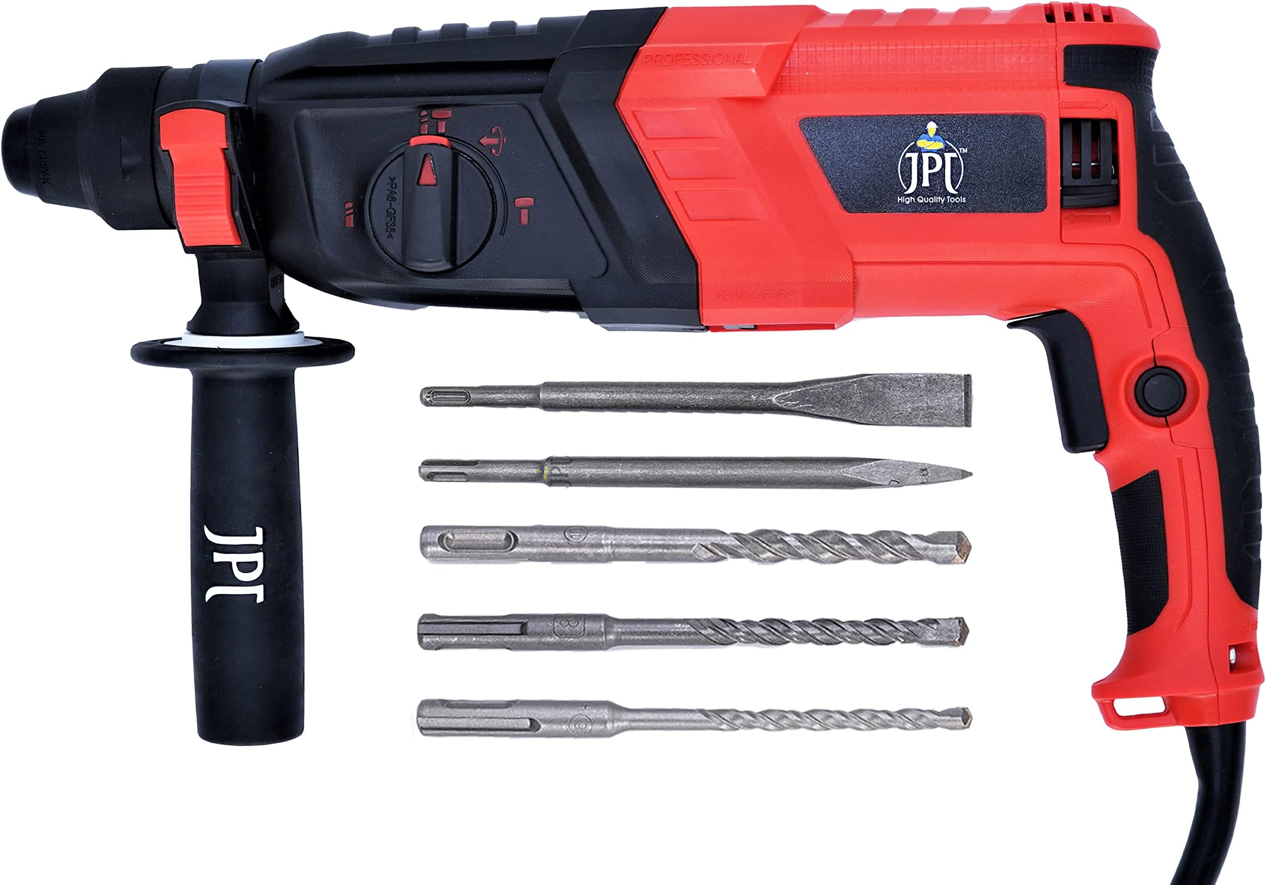 Jpt -26H Sds-Plus 26Mm Pro Heavy Rotary Hammer | 1050W | 1200 Rpm | 3.0 Joules | 4900 Bpm | 4 Functions | Ss Depth Gauge | Auxiliary Handle | Forward & Reverse - Black