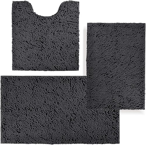 Juego de alfombras de baño de 3 piezas, antideslizantes, alfombras de baño de felpilla gruesa, suaves y absorbentes, juego de tapetes de baño