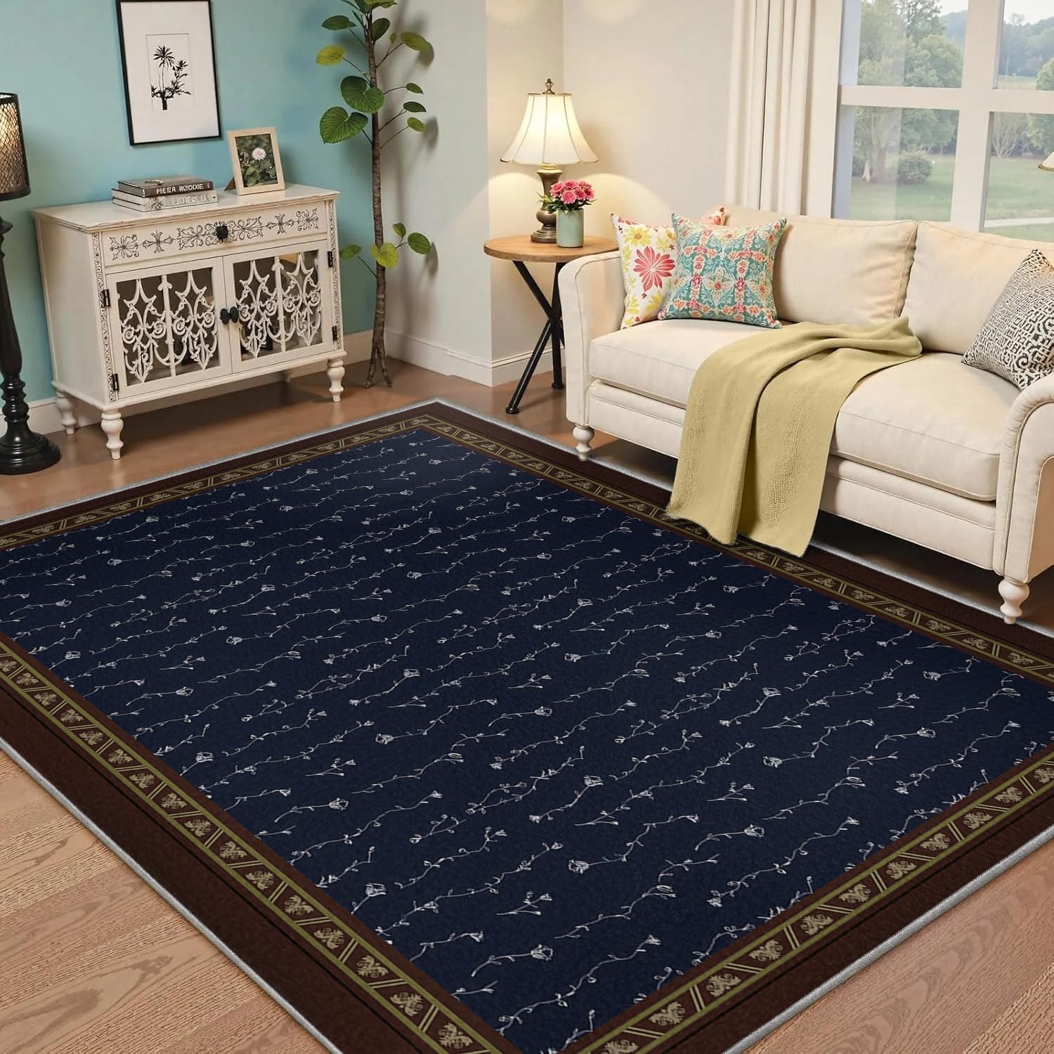 Tapis sombre oriental Boho Fleurs parfait pour une cuisine ou une entrée chaleureuse