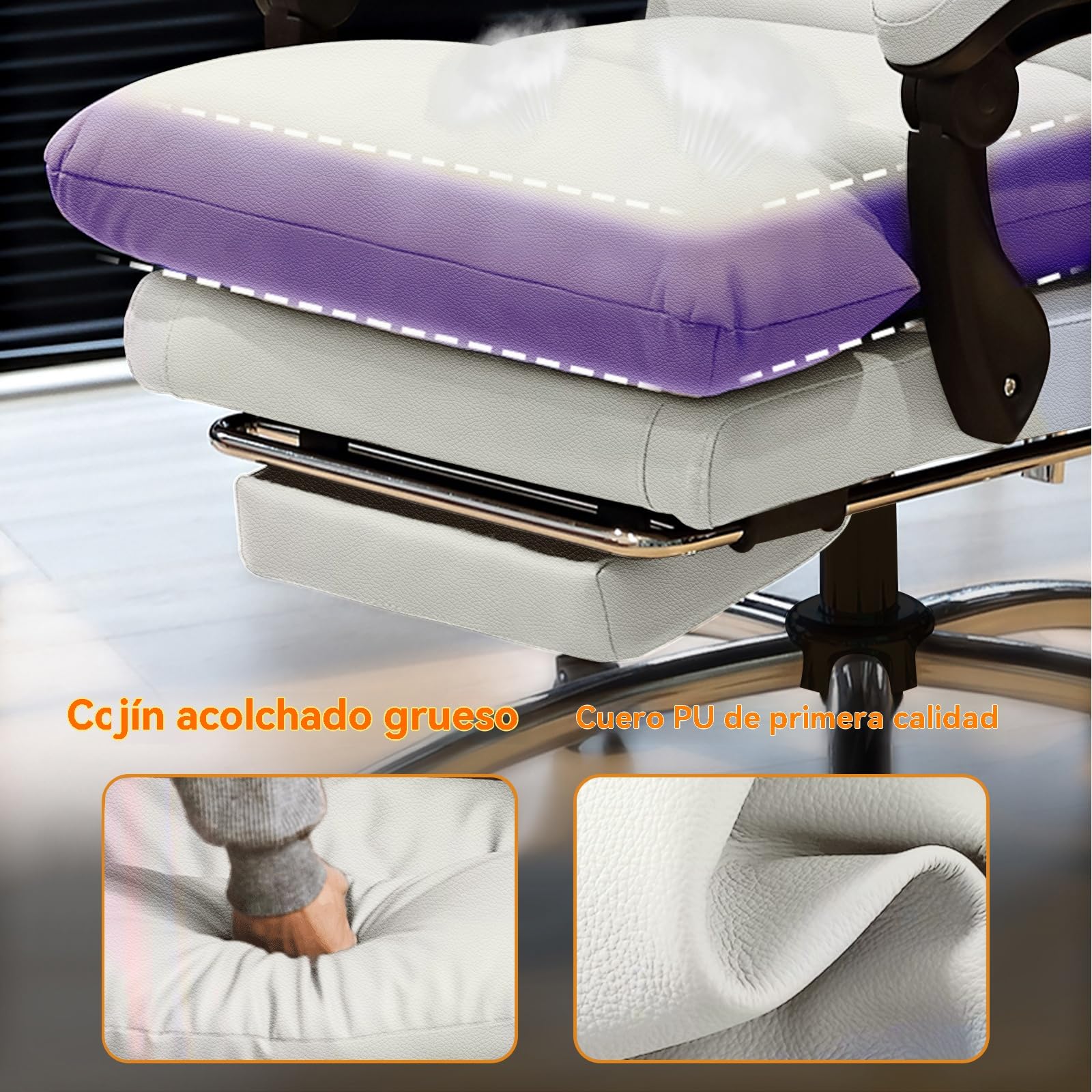 Silla de Oficina con cojín Suave Silla Gaming con Respaldo Alto Silla de Escritorio ejecutiva con reposapiernas Silla ergonómica de Cuero para Ordenador para Oficina en casa