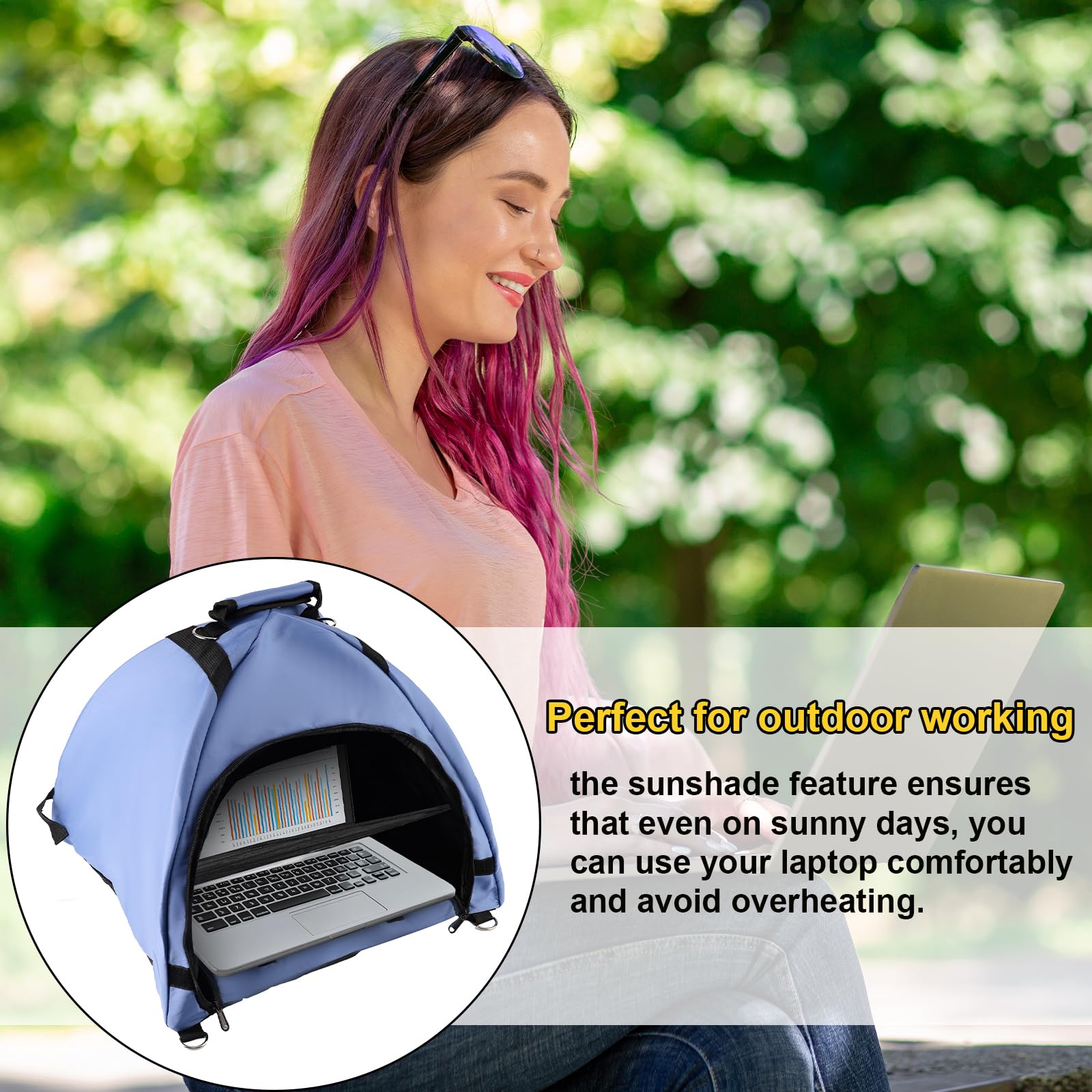 Lyreh Tenda Laptop, Parasole Laptop Tessuto Impermeabile Tent Computer per Lavorare All'Esterno Protezione Antiriflesso Riflettente Calore Tenda Sole Borsa Convertibile per Esterni