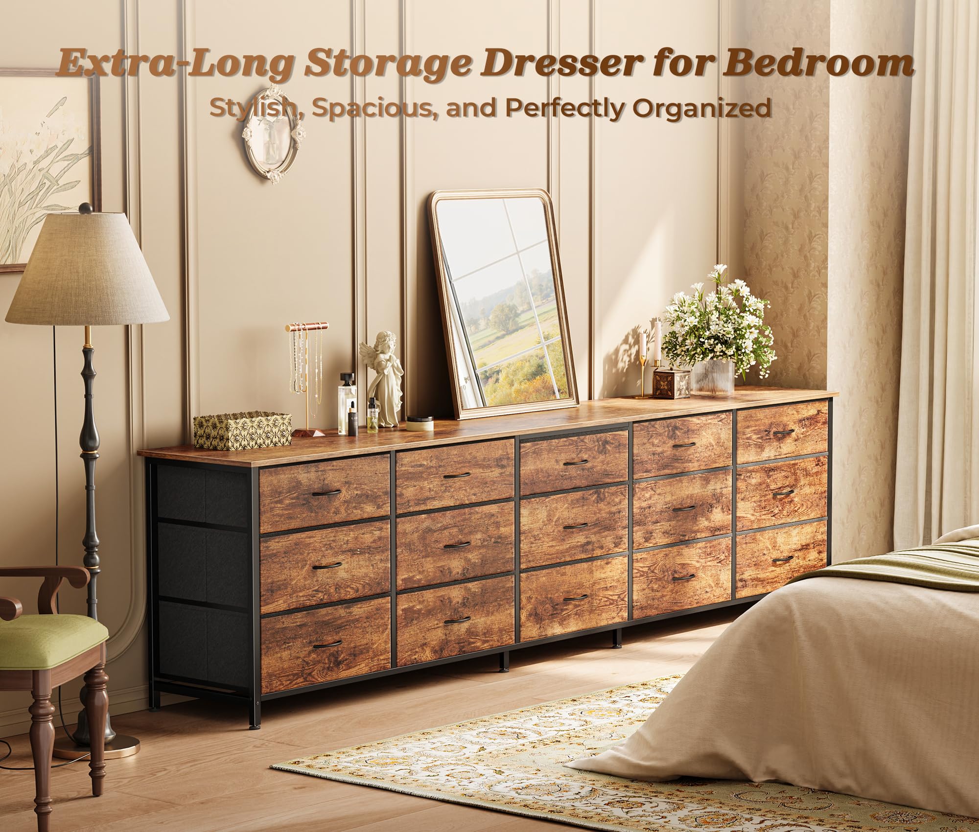 Huuger 78.7 inch Long Dresser for Bedroom, Extra Large TV Stand for 65, 75,  85 inch TV, 15 Drawer Dresser for Closet, Wide Chest of Drawer with  Storage, Low Entertainment Center, Rustic Brown : Amazon.ie