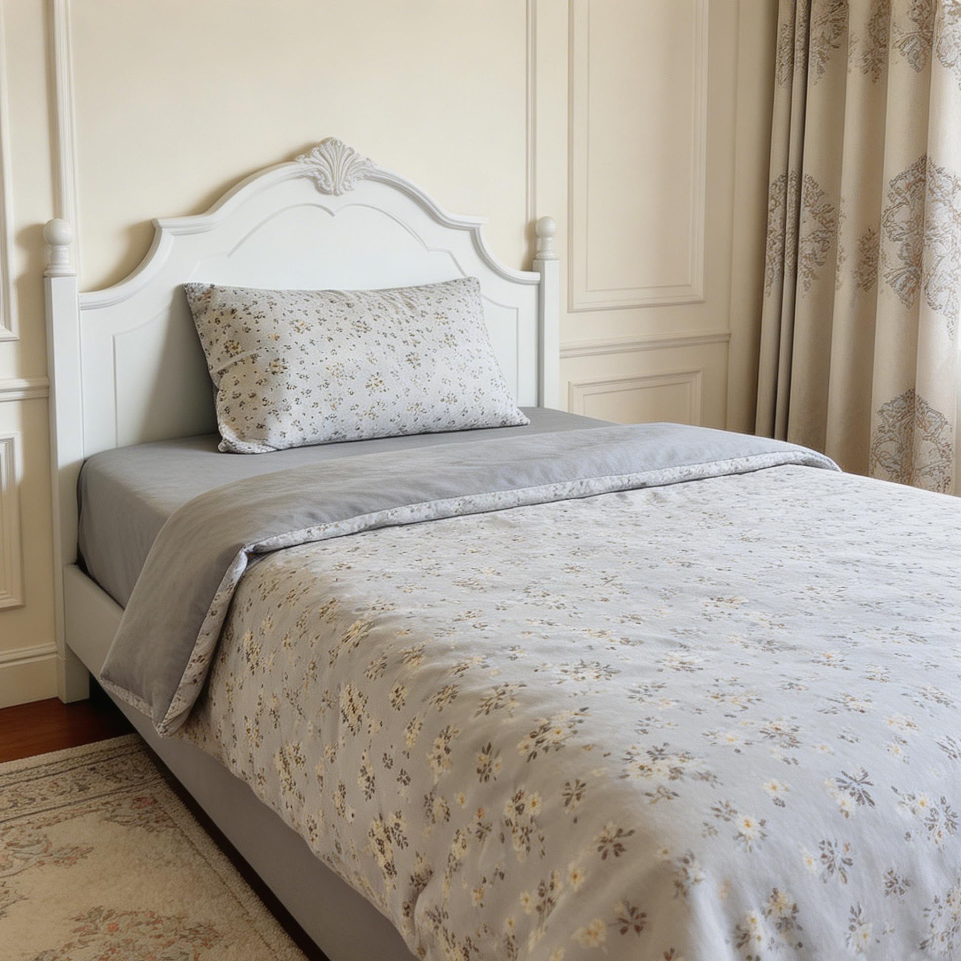 Housse de couette florale grise pour une chambre parentale cocooning 140x200