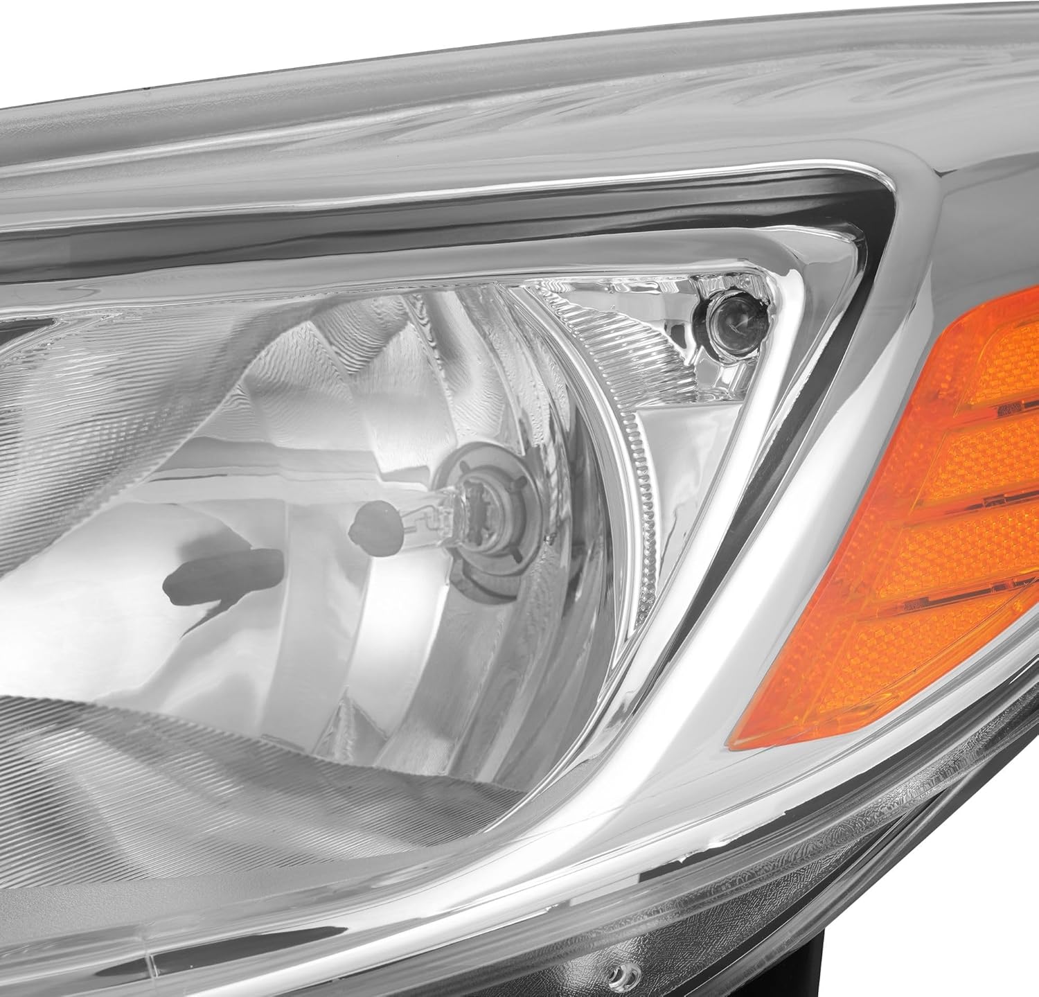 HECASA Left Headlight Assembly Compatible with 2012-2014 Ford Focus 4-Door Replacement for FO2502298 K301153LAS1 Driver Side Halogen Headlamp w/bulbs Clear Lens+Chrome Housing