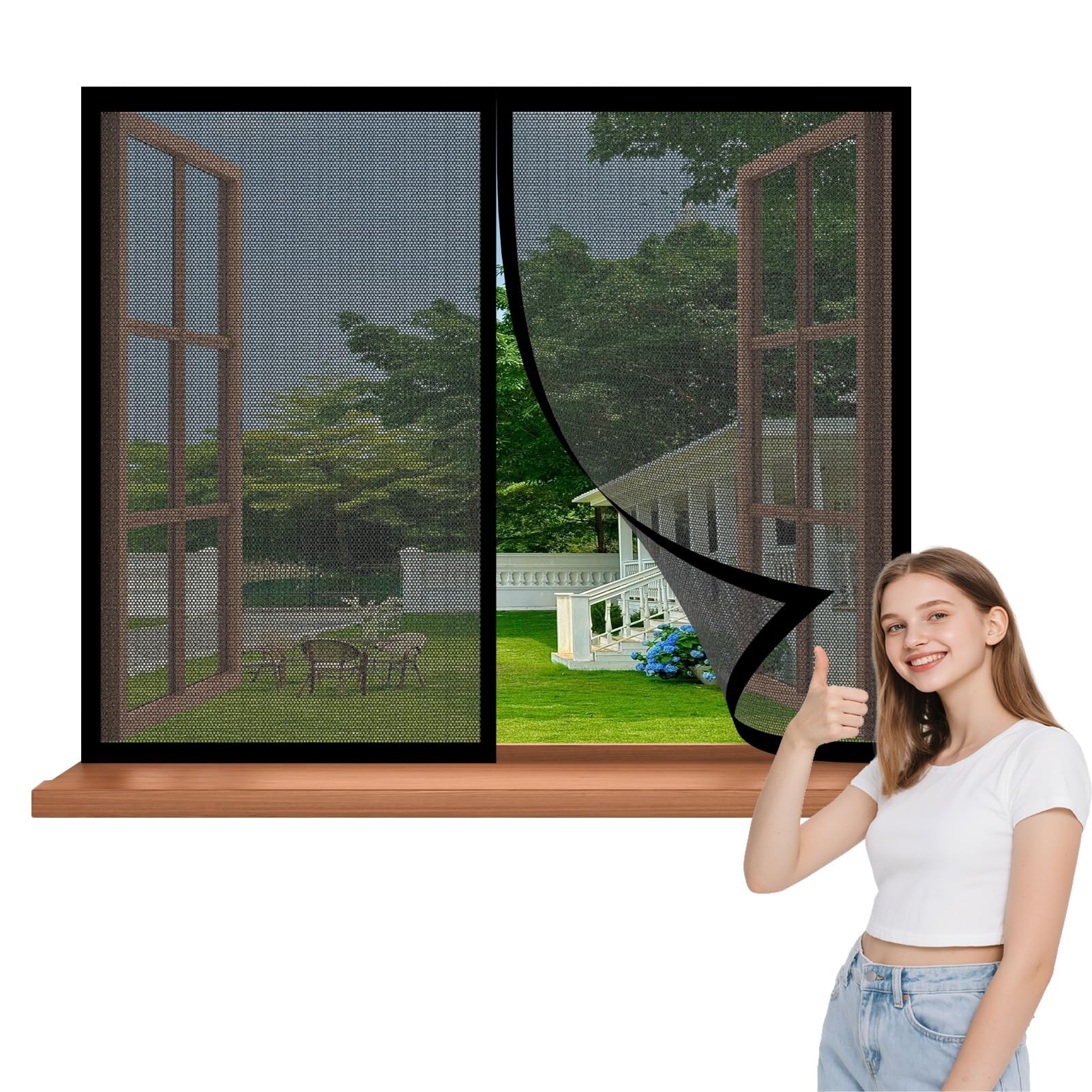 Baiyunfc Black Magnetic Window Fly Screen 145 X 116 Cm No Drilling Required Insect Mesh Mosquito Bug Net Magnetic Closure For Windows,