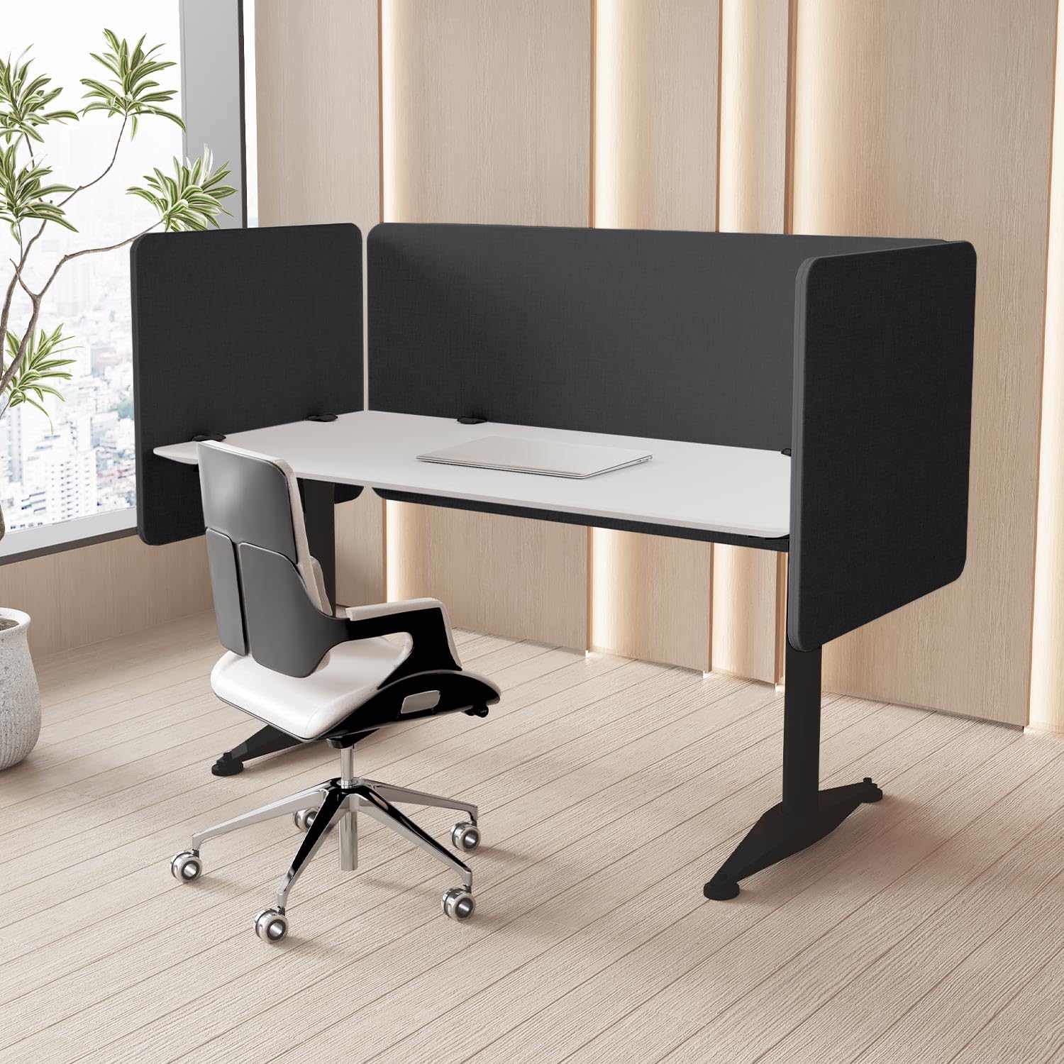 Photo 1 of MORDEER 47.2 Inch Desk Divider Panels Set, Acoustic Divider Panel for Privacy, Fabric Wrapped Room Dividers for Office, Easy Assemble, Dark Grey