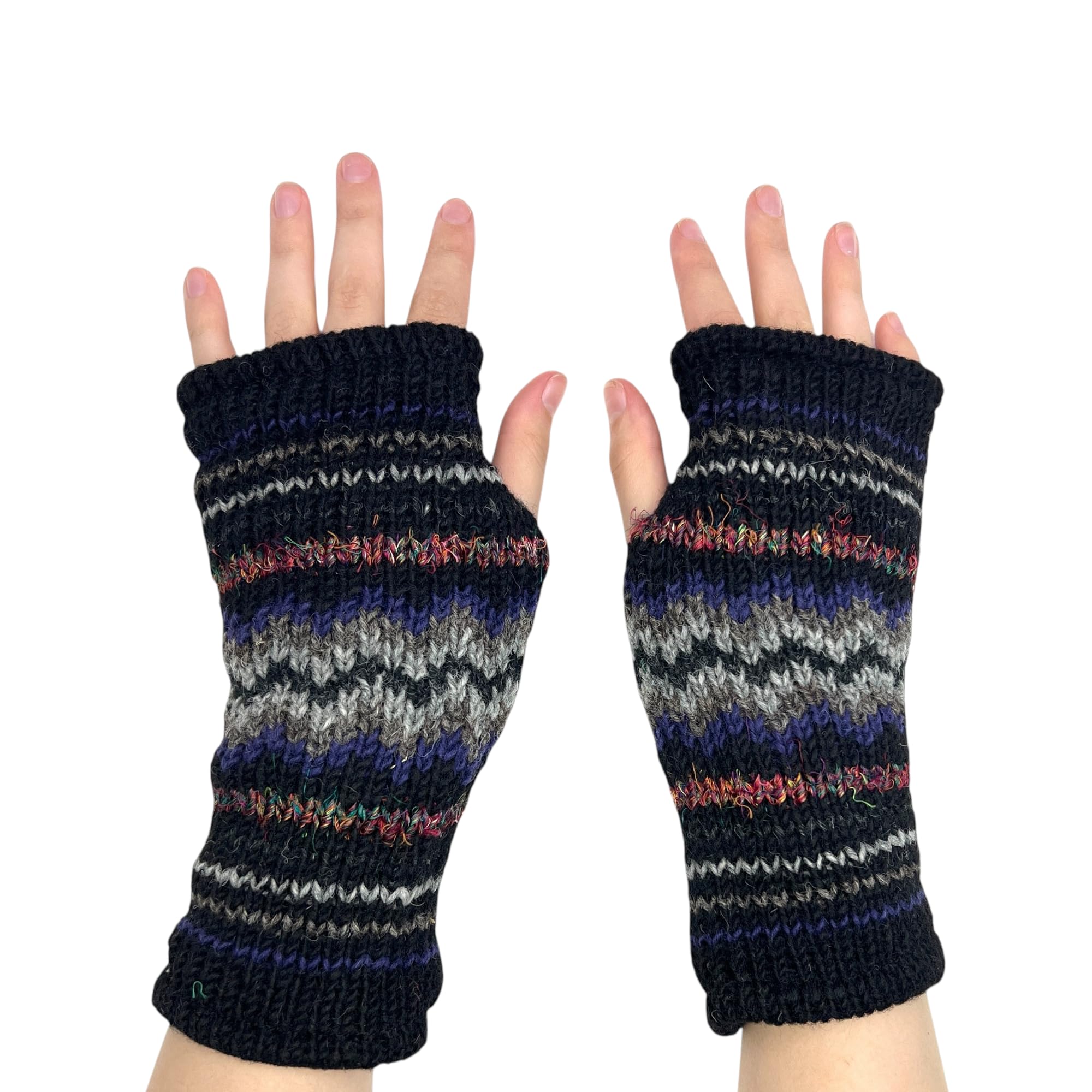 Ella Sussman Hand Knit Striped Fingerless Gloves