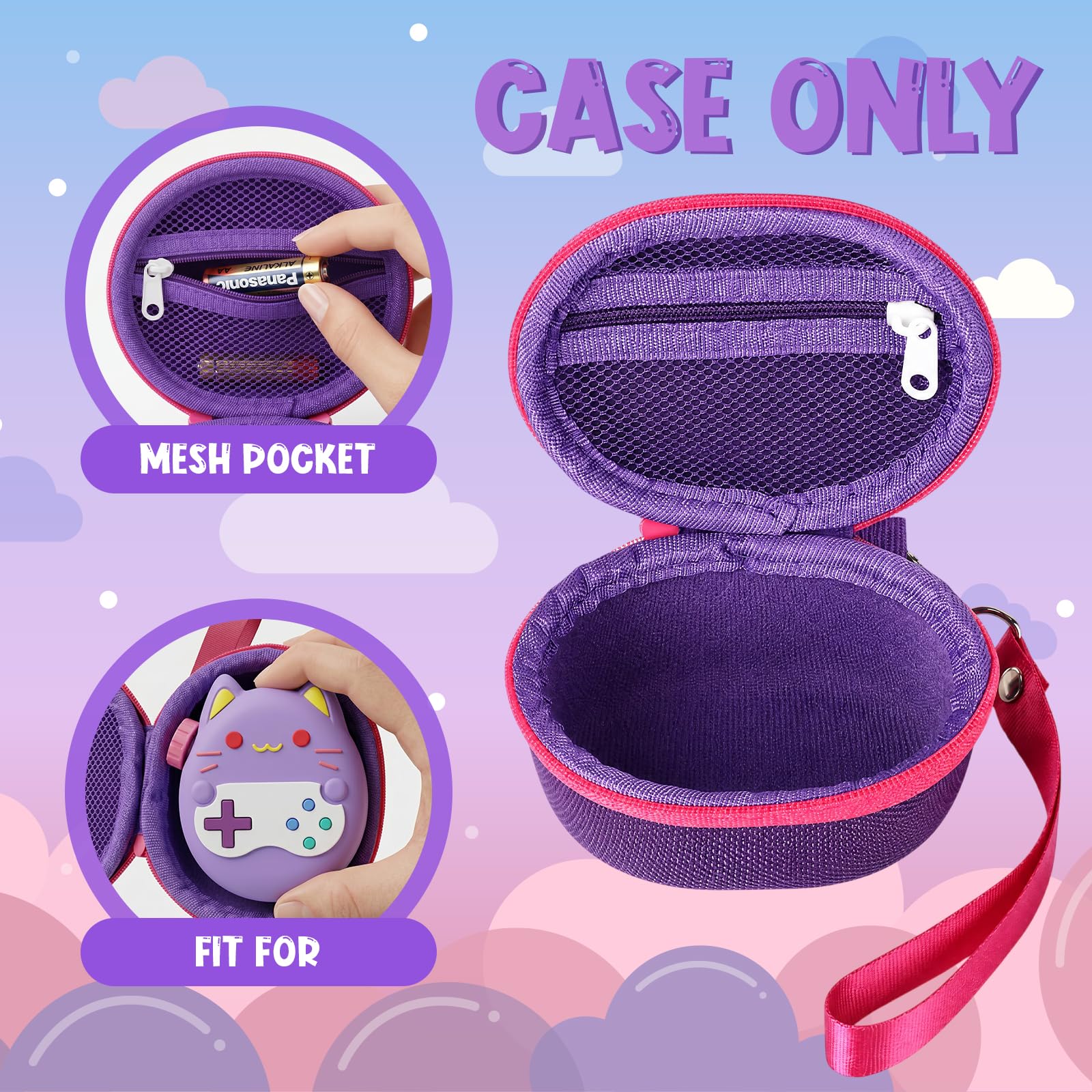 Silikon Hülle und Hartschalenkoffer kompatibel mit Tamagotchi Paradise Virtuelles Haustierspielzeug, Schutzhülle für Tamagotchi Paradise mit Handschlaufe, Bildschirmschutz und Umhängeband (Lila)