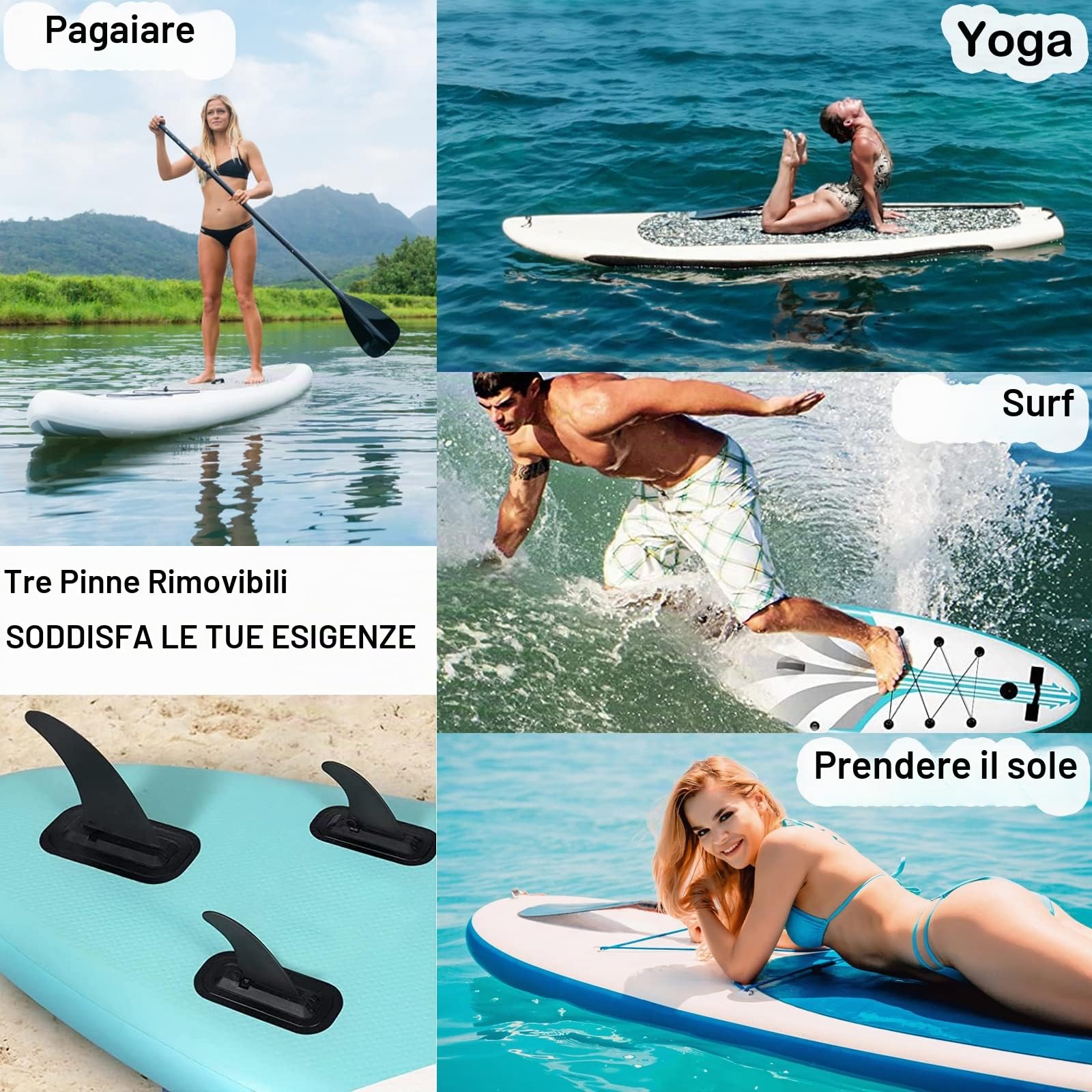 Finne Sup - Set di 3 pinne di ricambio (1 pezzo da 22,9 cm e 2 pezzi da 11,4 cm), nuovo materiale, durevole e infrangibile, con chiusura rapida rimovibile, per la maggior parte degli ISUP