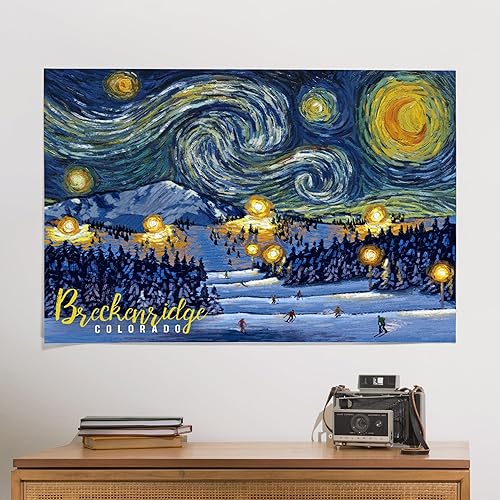 Miniatura 9 de Breckenridge, Colorado, estación de esquí con montaña, noche estrellada (impresión artística de galería giclée de 16 x 24 pulgadas, decoración de