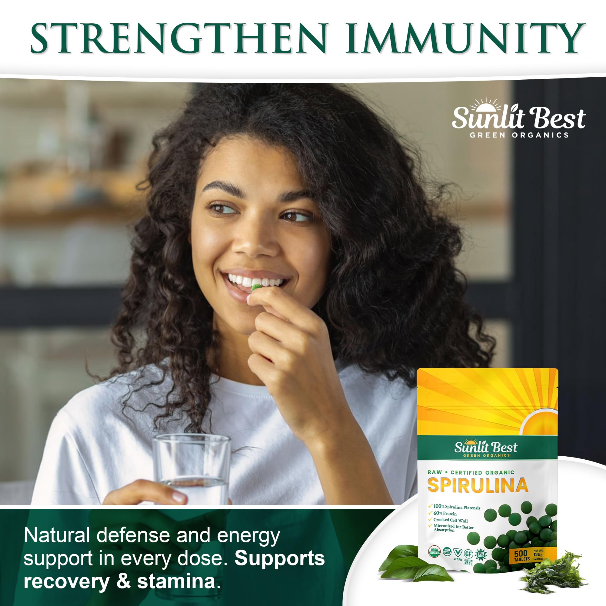Sunlit Best Organic Spirulina Tablets, Pure Natural Superfood Pills, 500 CT — Amazon image 5