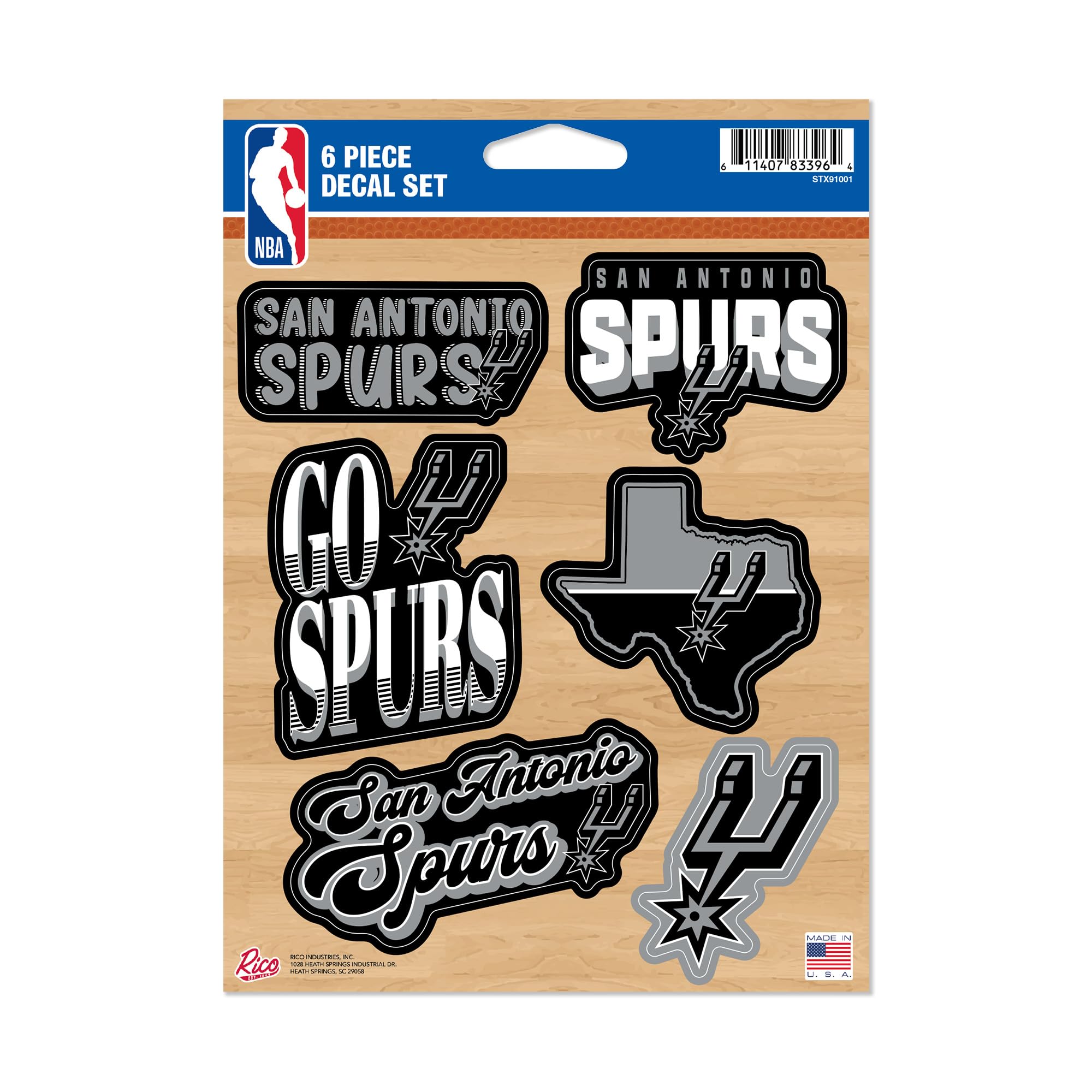 Rico Industries NBA San Antonio Spurs Lot de 6 autocollants