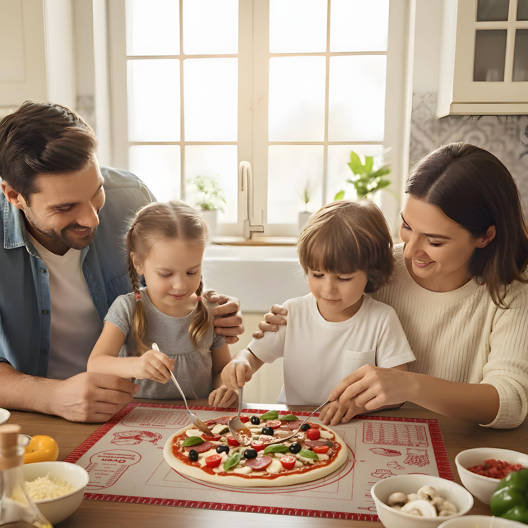 Silikon-Backmatte für Gebäck, Teig, rutschfeste Rollmatte mit Messanleitungen, dickes, wiederverwendbares Knetbrett für Brot, Pizza, Kekse, Fondant, Antihaft-Backblech für Küchentheke, 50,8 x 71,1 cm