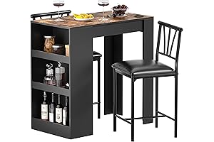 VECELO Small Bar Table and 2 Chairs with Storage