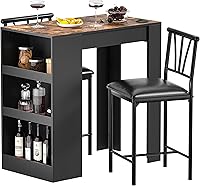 Vista 1 de VECELO Small Bar Table and Chairs Tall Kitchen Breakfast Nook with Stools/Dining Set for 2, Storage Shelves, Space-Saving, Retro