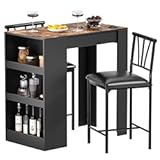 VECELO Small Bar Table and Chairs Tall Kitchen Breakfast Nook with Stools&sol;Dining Set for 2&comma; Storage Shelves&comma; Space-Saving&comma; Retro