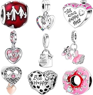 9 Pack Silver Spacer Beads Charms fit Pandora Bracelet CZ Pendant Set