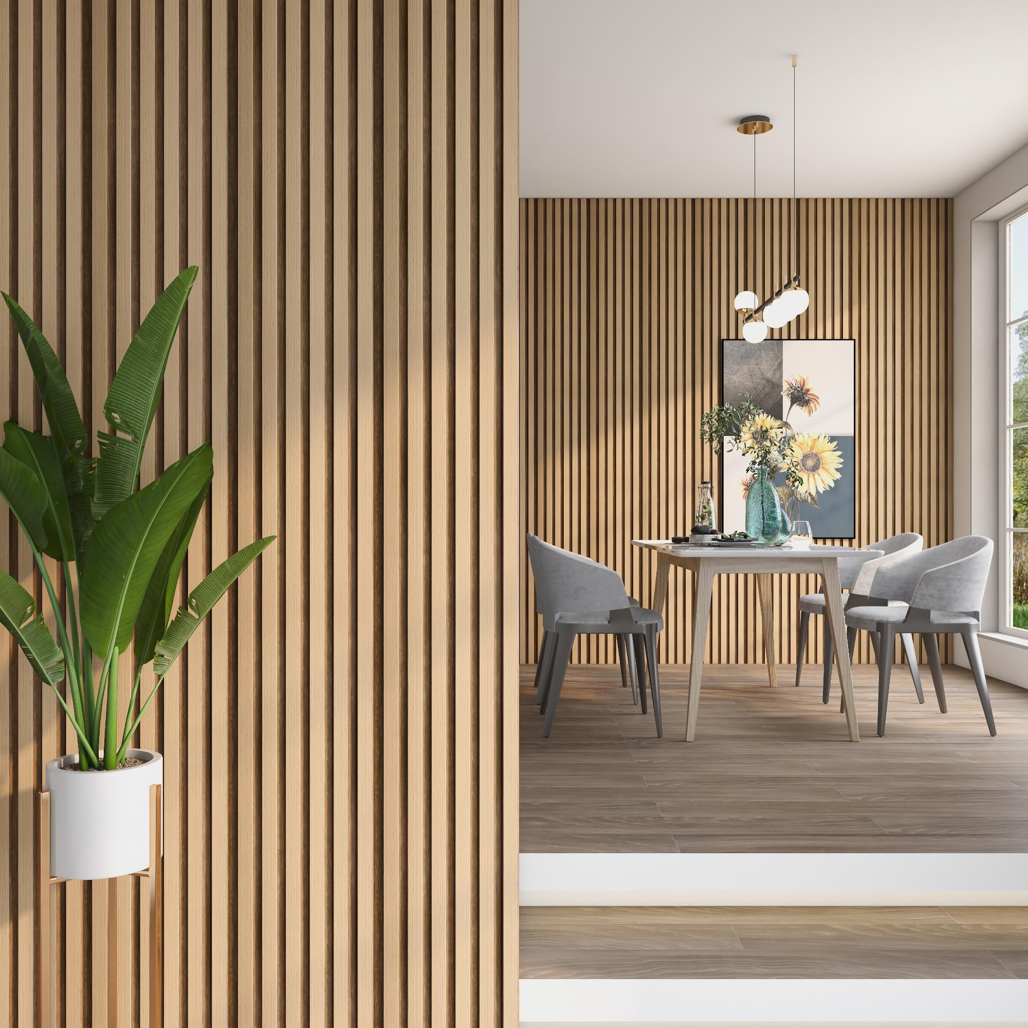 NEU.HOLZ Juego de 10 Paneles Decorativos para Pared Borger Estilo Escandinavo Panel de Pared 3D Set de 10 Paneles de Listones para Salón Dormitorio Poliestireno 195 x 30 x 1,2 cm - Efecto Roble Claro