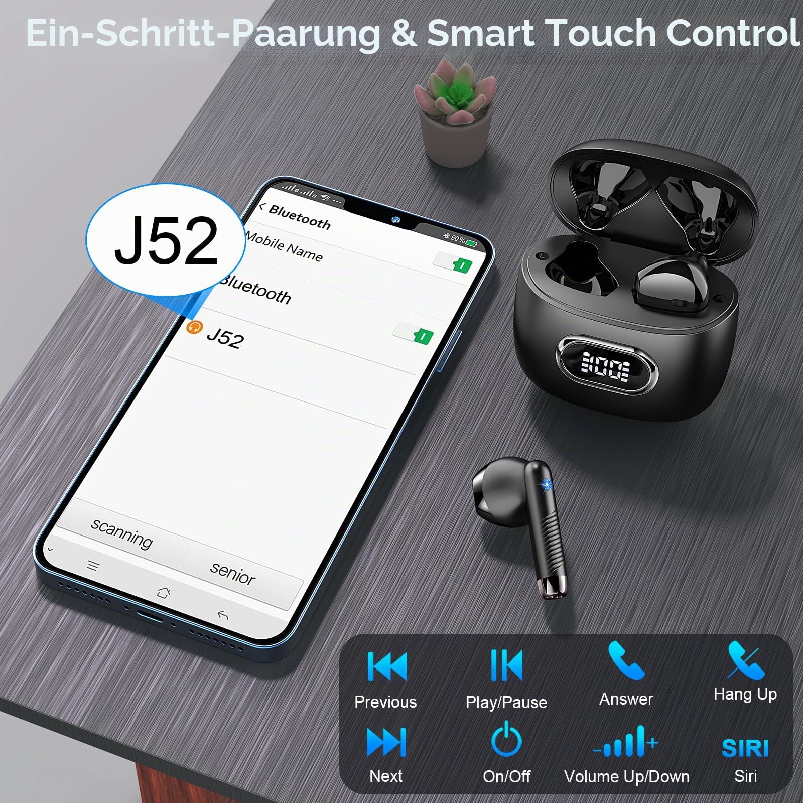 Renimer Bluetooth Kopfhörer, 50 Std In Ear Kopfhörer Kabellos Bluetooth 5.4 | Tiefer Bass 6D-Stereo Ear Buds, ENC Noise Cancelling Ohrhörer, EQ per App, USB-C, IPX7 Wasserdicht Headphones iOS/Android