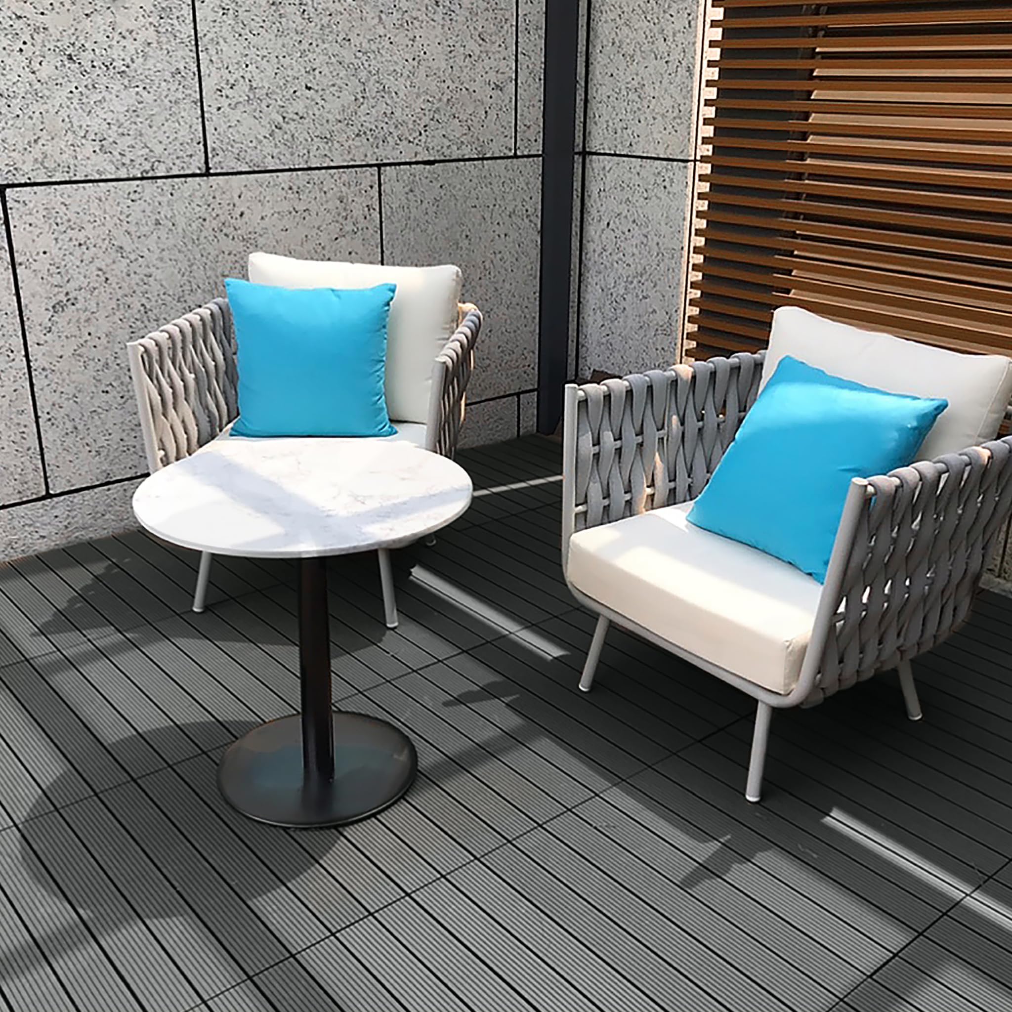 WPC - Piastrelle per terrazze, 60 x 30 cm, effetto legno, con rete di drenaggio in plastica, resistente alle intemperie, set da 6 pezzi, per pavimenti da 1 m², per esterni, balcone, terrazza,