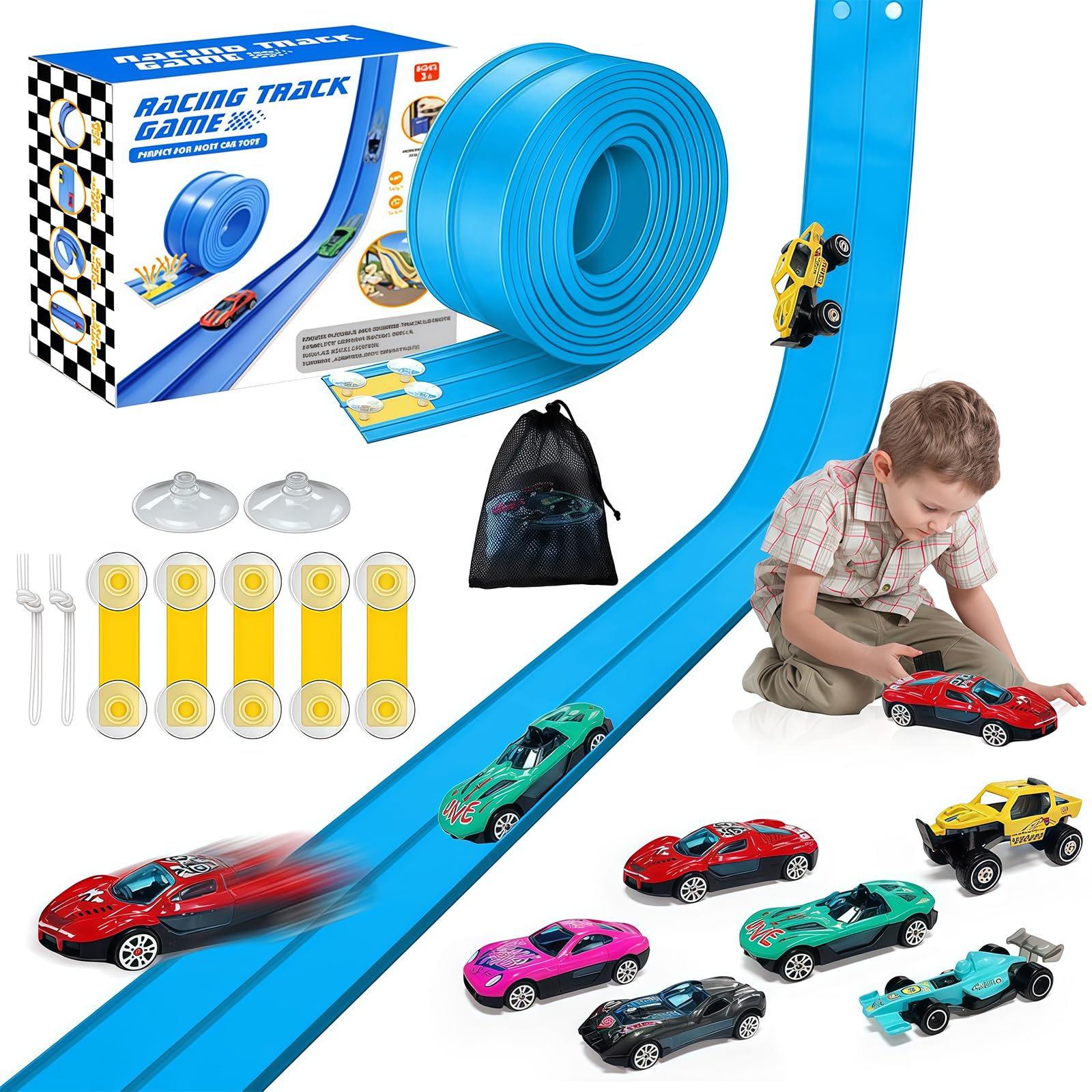Amazon.com: 16Ft Flexible Race Track for Kids, Flex Track with 6