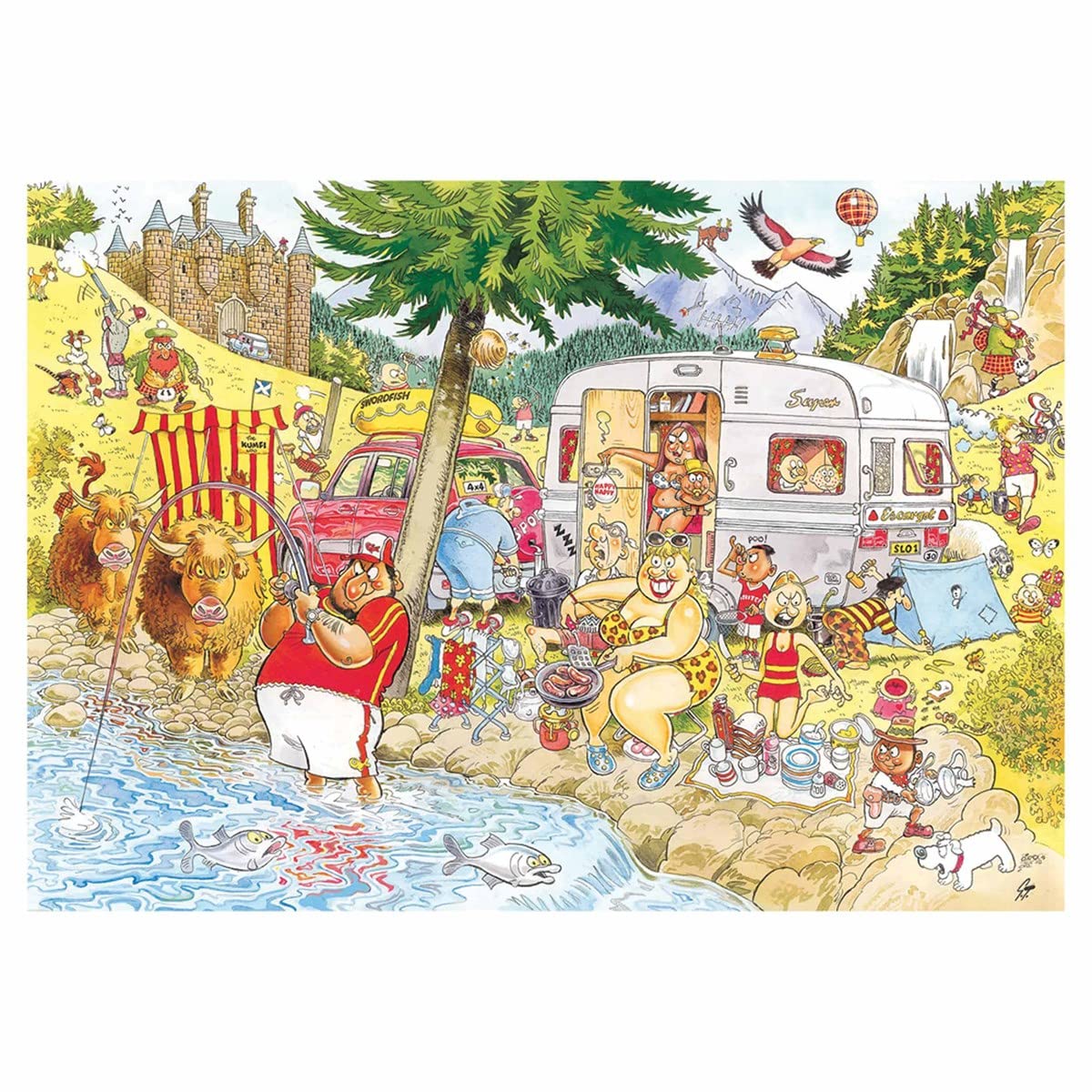 Wasgij Retro Mystery 6: Troubles sur Le Camping! 1000 pièces - Jeu de Puzzle Adultes