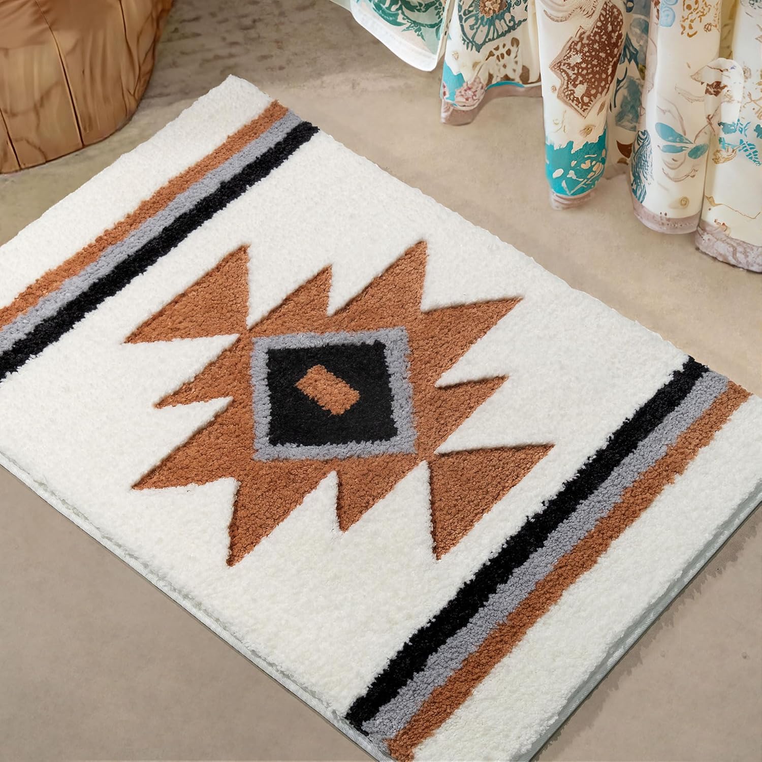 TANVILL Bathroom Rugs White Boho Bath Mat Non Slip, Soft