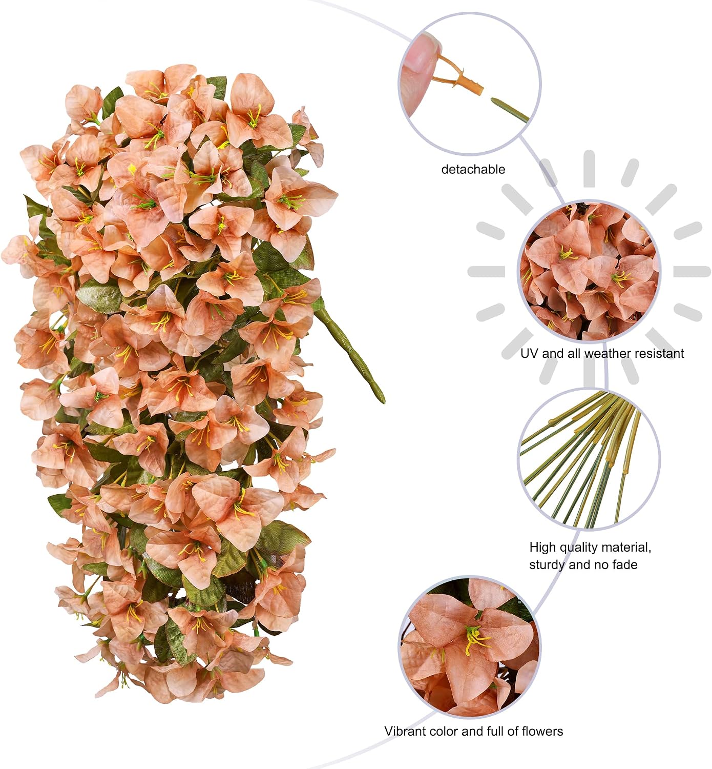 2 PCS Bougainvillea Artificial Hanging Flowers Plants for Outdoors, Brown