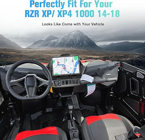 Miniatura 6 de Soporte de teléfono para tableta con caja de almacenamiento, bandeja organizadora para Polaris RZR 1000 2014-2018, soporte para iPad con GPS y