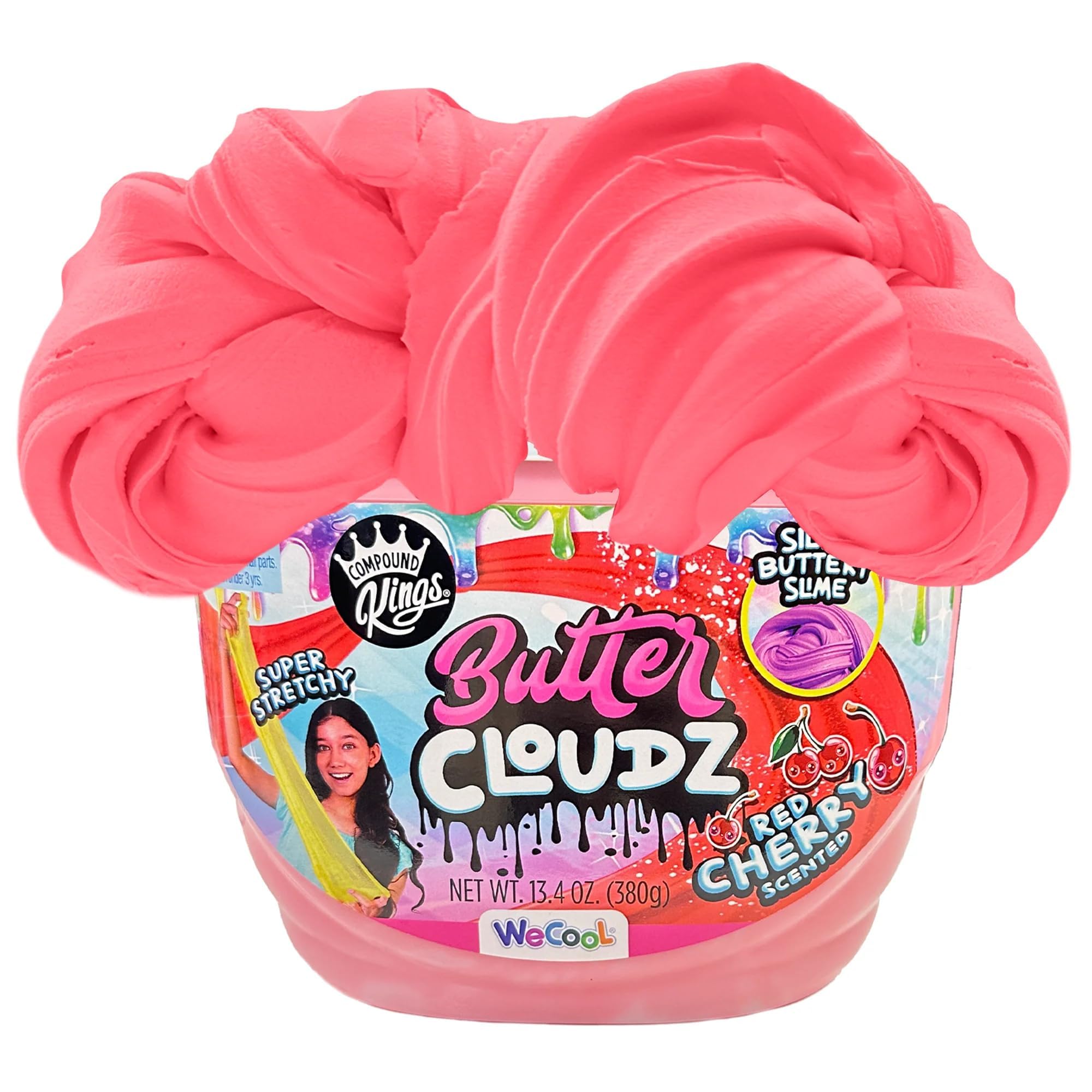 COMPOUND KINGS Fluffy Butter Cloudz Compound Bucket for Girls & Boys | Sensory Toys | Non-Toxic & Non-Sticky | Stress Relieving Tactile | (Red Cherry)