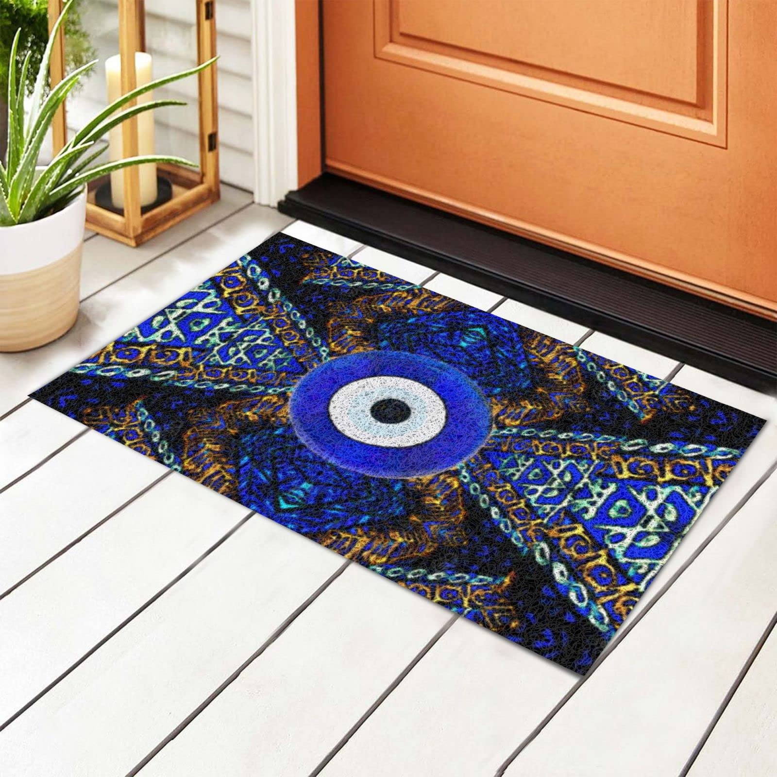 494 Barrier Mat 40X60cm Vintage Greek Turkish Evil Eye Front Door Mat Creative Entrance Rug Rubber Indoor Door Mat For Patio, Office, Entrance