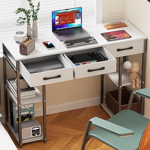 Miniatura 2 de Escritorio pequeño para computadora de 43 pulgadas, escritorio de oficina con tomas de corriente y puerto de carga USB, mesa de estudio con tres