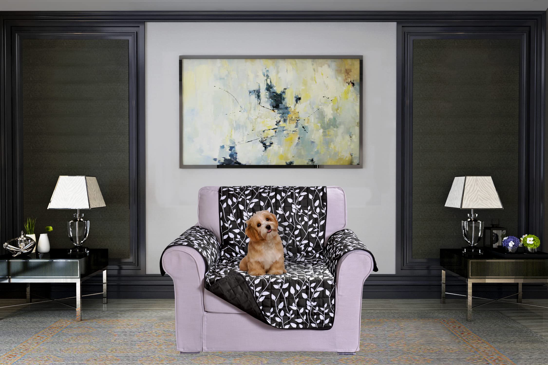 Elegant Comfort Pikowane ochraniacze na meble solidne i nadrukowane dwustronne pokrowce z elastycznymi paskami i inteligentnymi kieszeniami, idealne dla zwierząt domowych, dzieci i nie tylko,