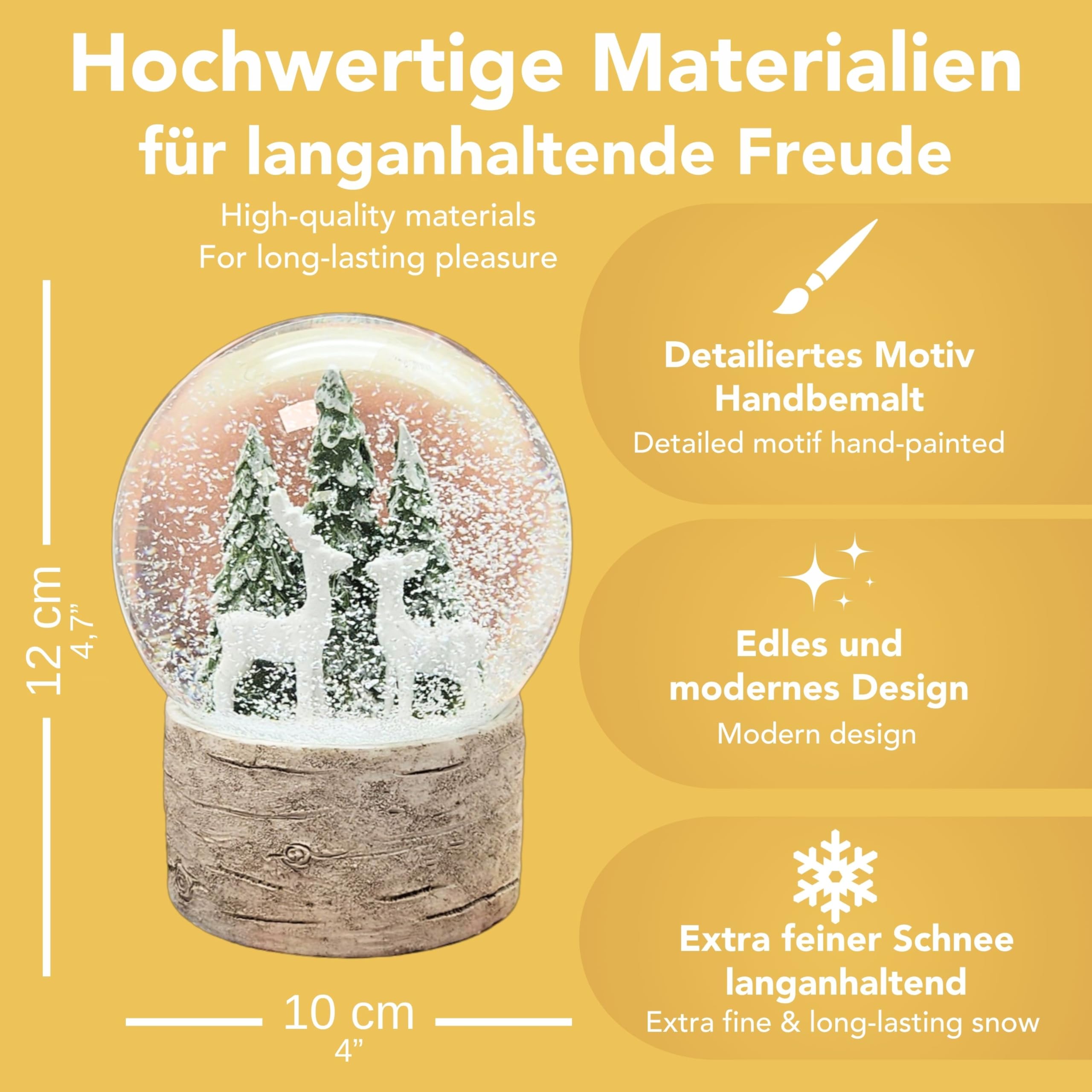 Boule à neige de Noël | Magie de chalet Deux cerfs Sapin de Noël | Socle aspect bois | Hauteur : 12 cm Largeur : 10 cm | 20295 (2 cerfs socle bois)