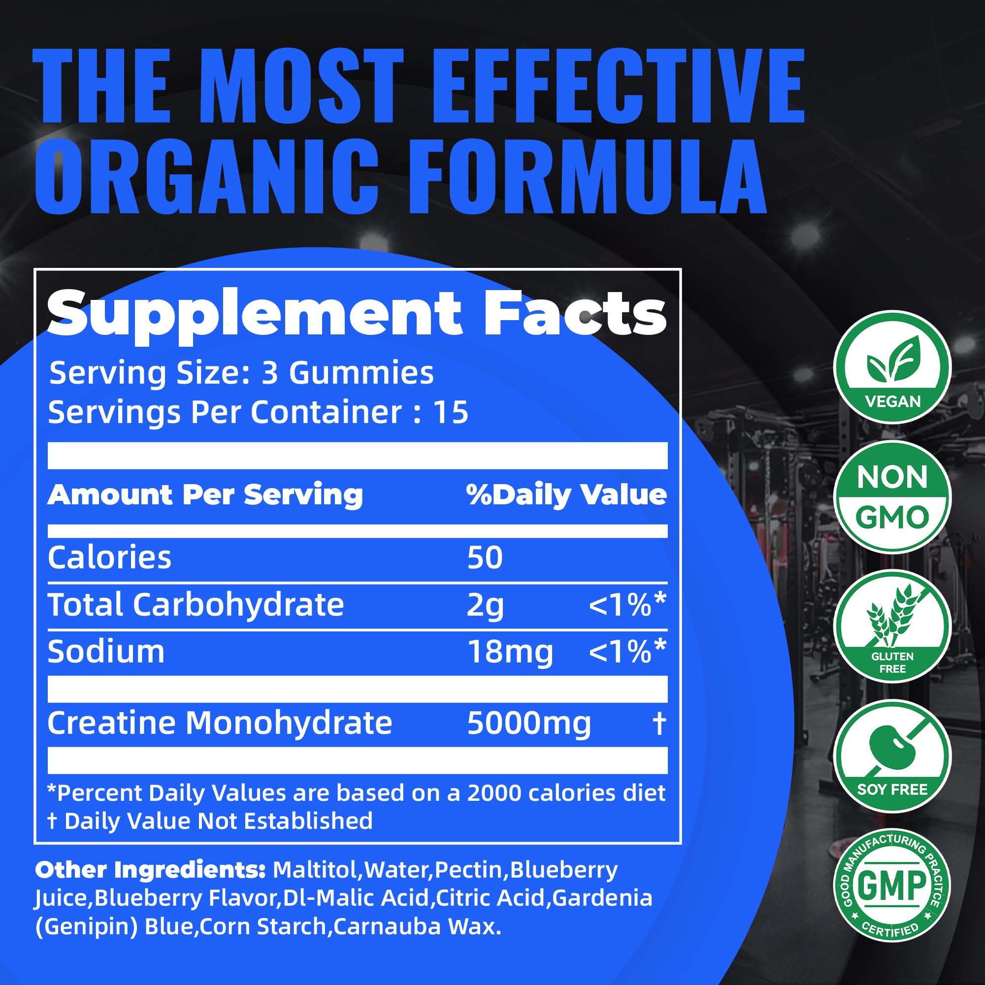Creatine Monohydrate Gummies, NSF Certified Creatine Gummy, 5g Dose for Men & Women to Support Muscle, Strength, Recovery, Cognitive Health & Memory, Blueberry Flavor — Amazon image 3