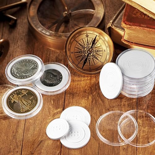 Miniatura 8 de 10 cápsulas de monedas de plástico transparente, soporte para monedas de dólar plateado, soportes para monedas para coleccionistas, estuche de