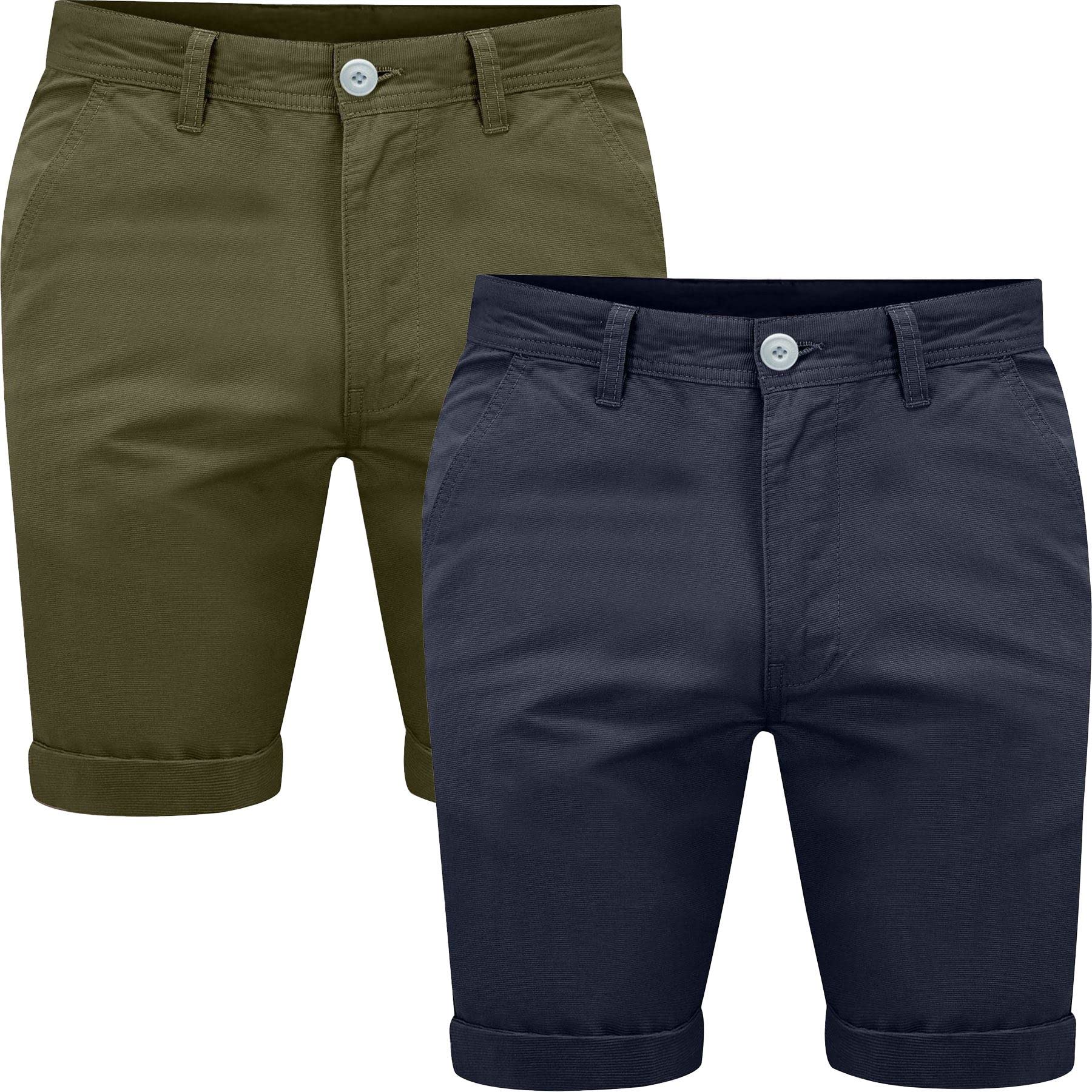 Westace Men's Navy & Olive Shorts Pack Of 2 Chino Shorts Cotton Casual Summer Cargo Combat Jeans, 34W